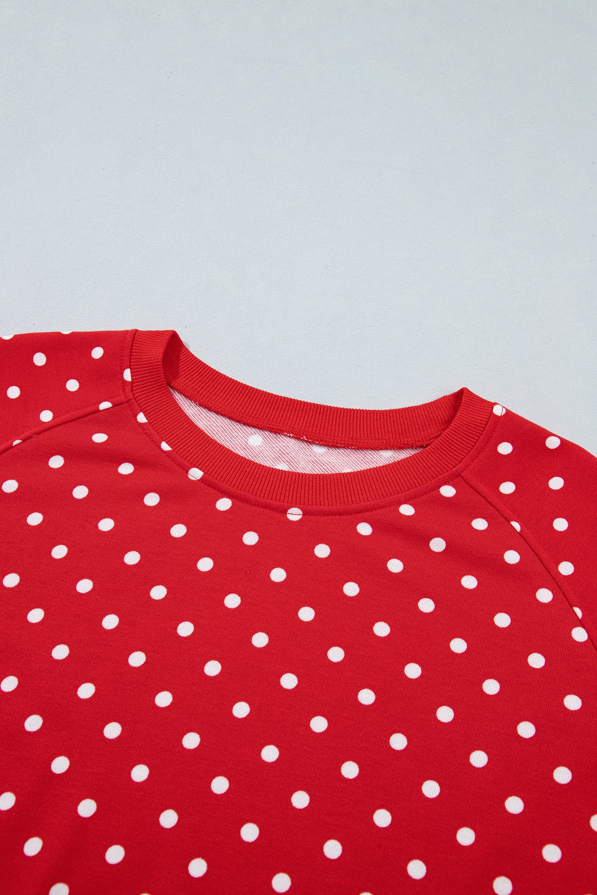 Red Polka Dot Drawstring Wide Leg Long Sleeve Top Pant Set