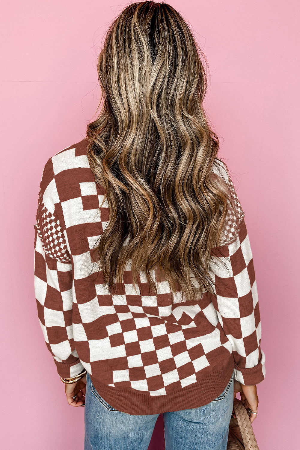 Khaki Checkered Print Sweater