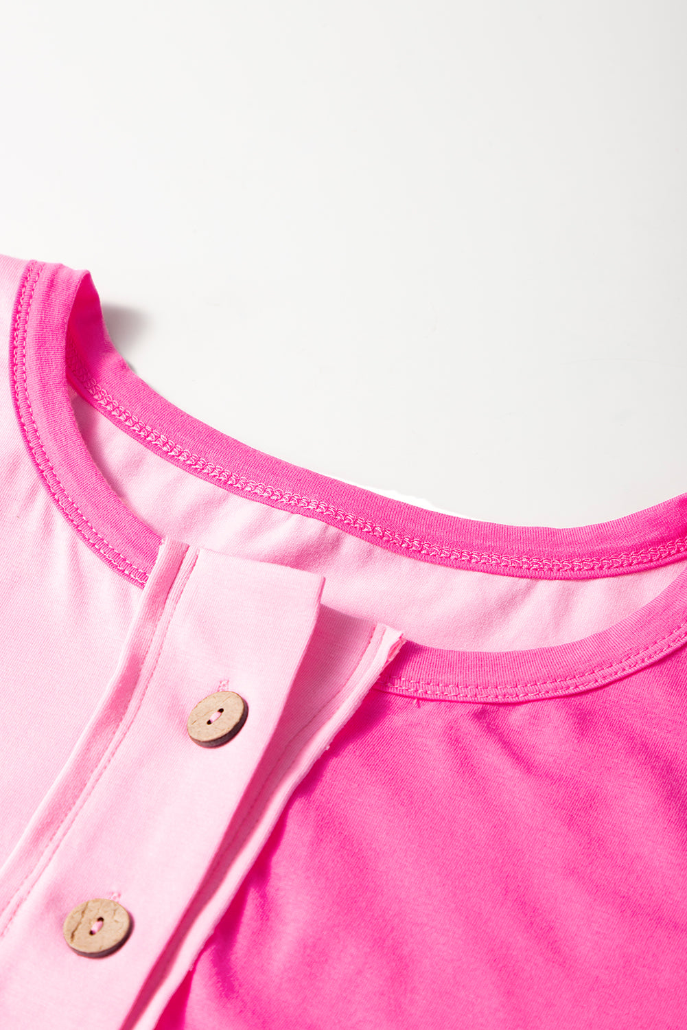 Bright Pink Colorblock Patchwork Plus Size Henley Top