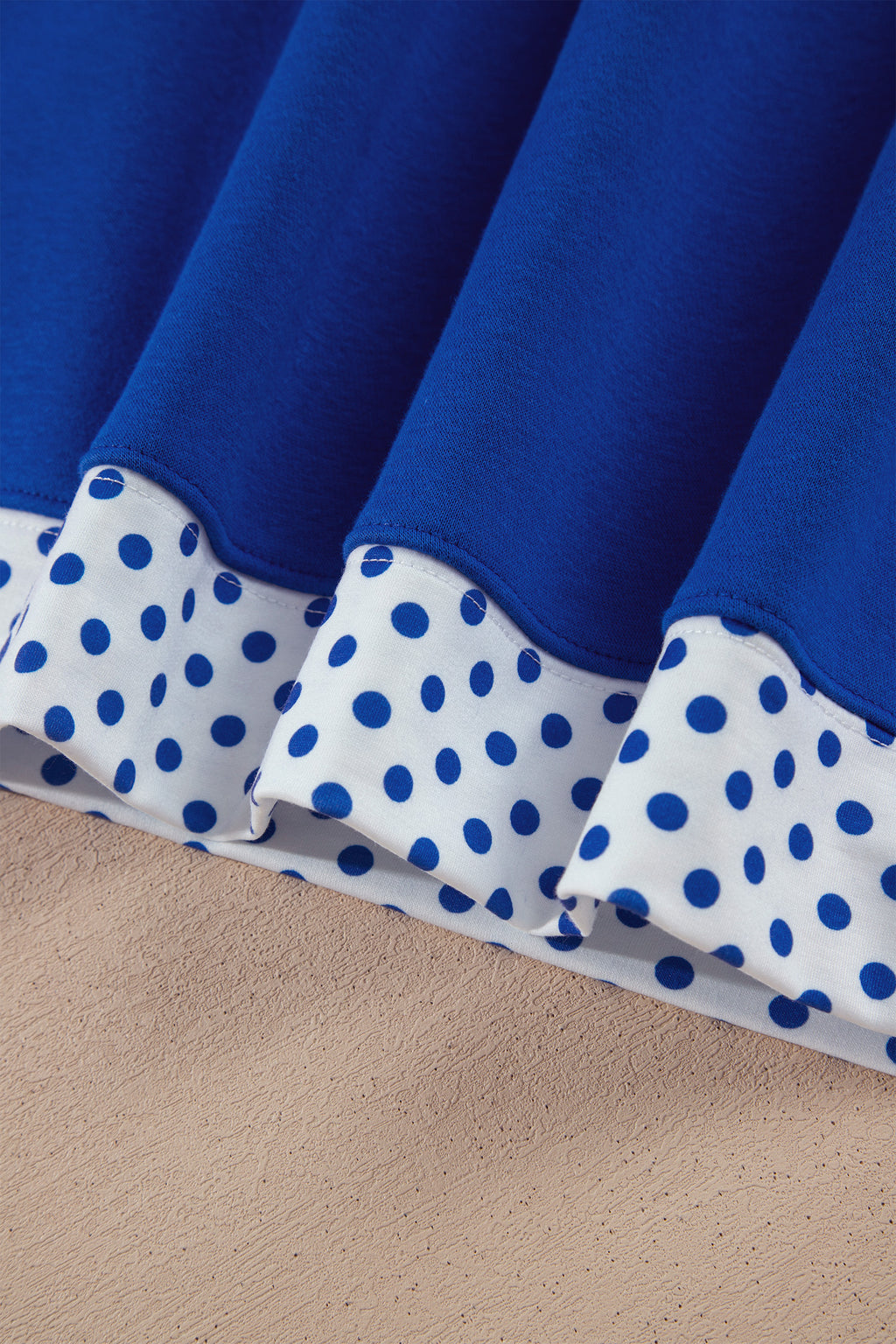 Navy Blue Polka Dot Trim Baggy Pullover 2pcs Short Set