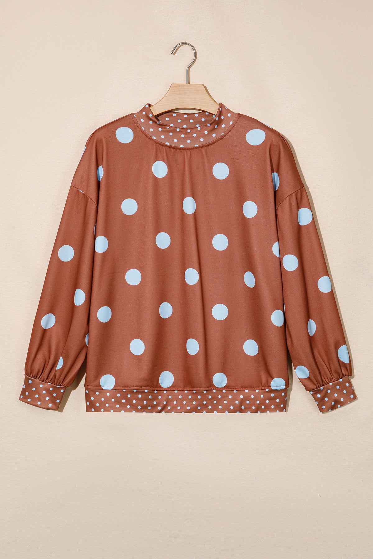 Red Polka Dot Print Contrast Detail Oversized Tunic Sweatshirt