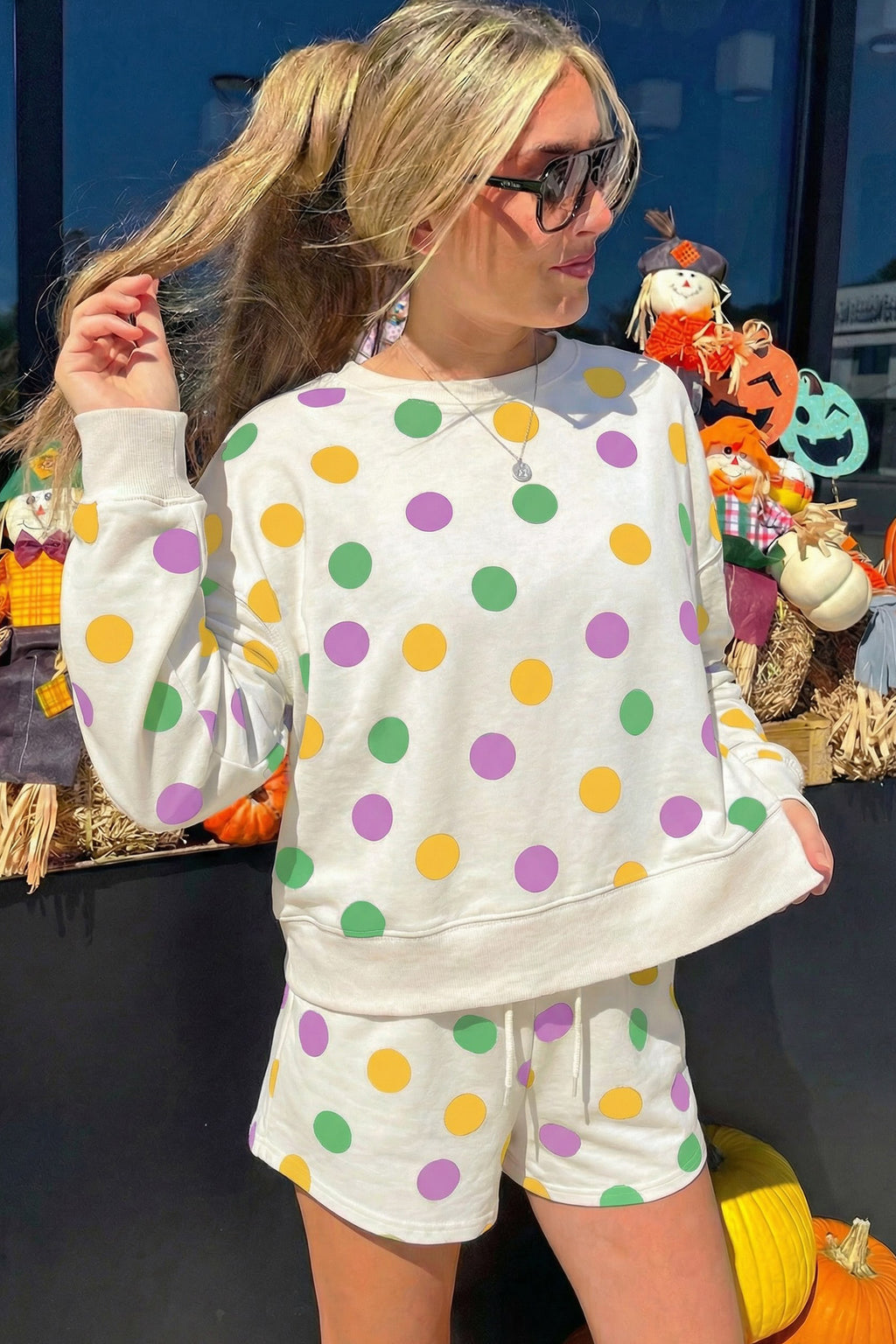 Polka Dot Pullover Drawstring Shorts Set