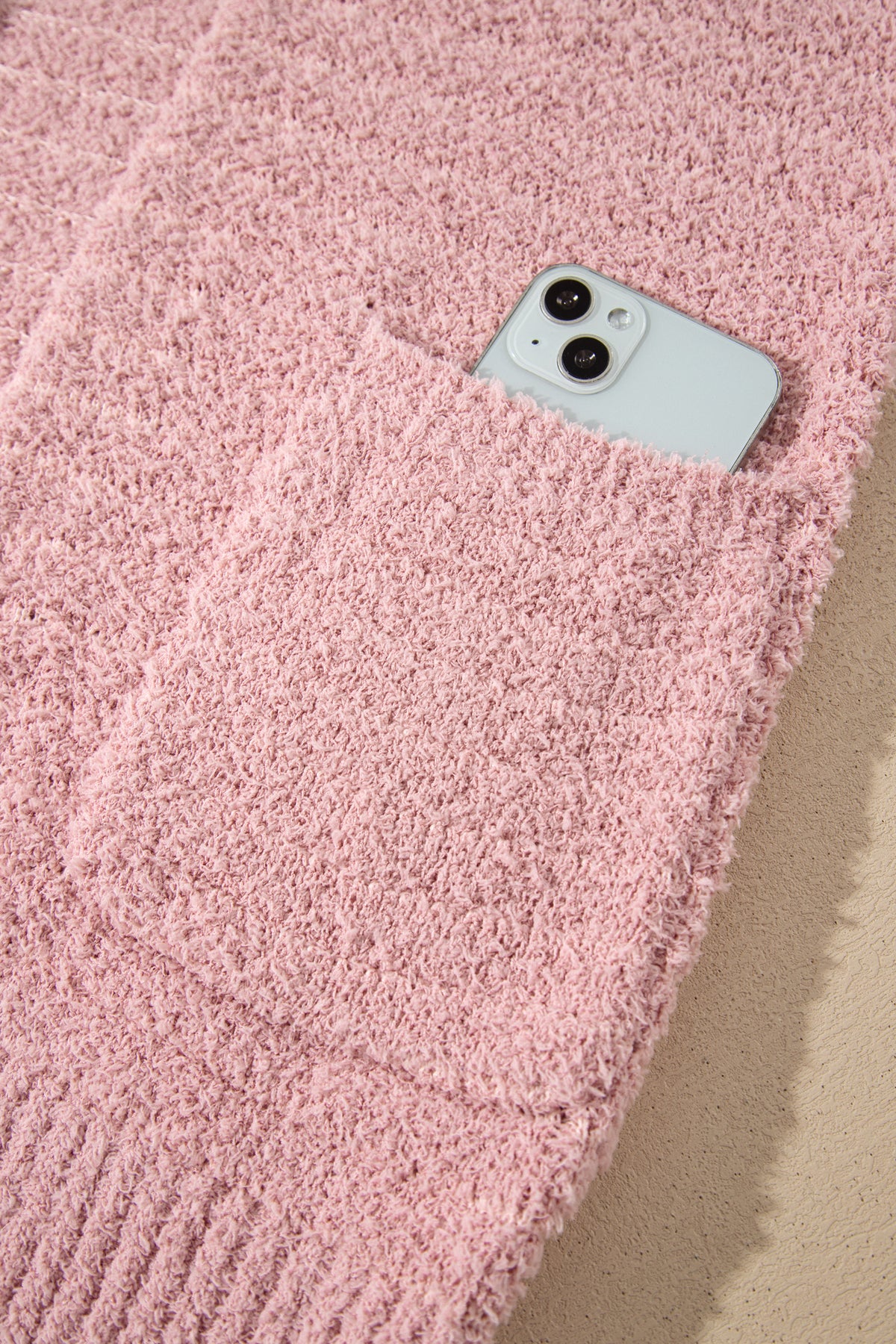 Light Pink Open Front Soft Fuzzy Ribbed Sweater Cardigan