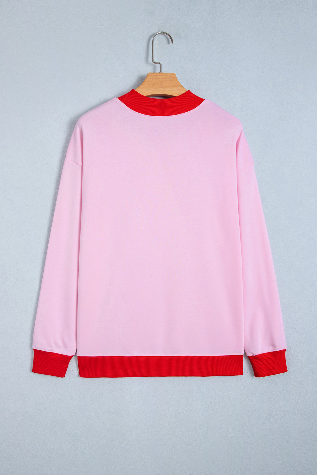 Pink Colorblock Trim Crewneck Long Sleeve Pullover Sweatshirt