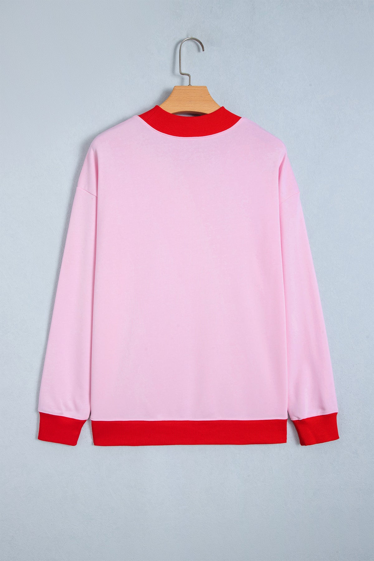Pink Colorblock Trim Crewneck Long Sleeve Pullover Sweatshirt
