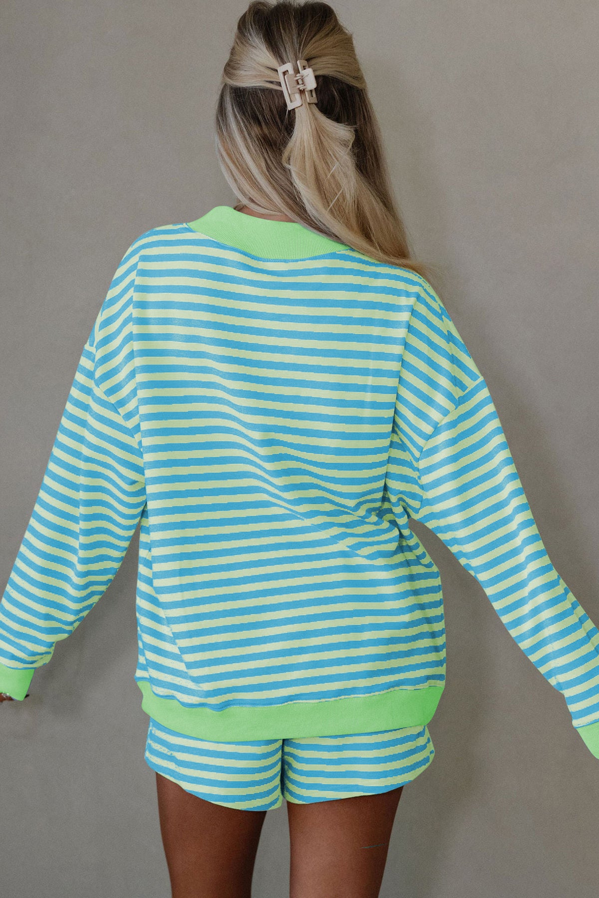 Pink Stripe Color Block Shorts 2pcs Set