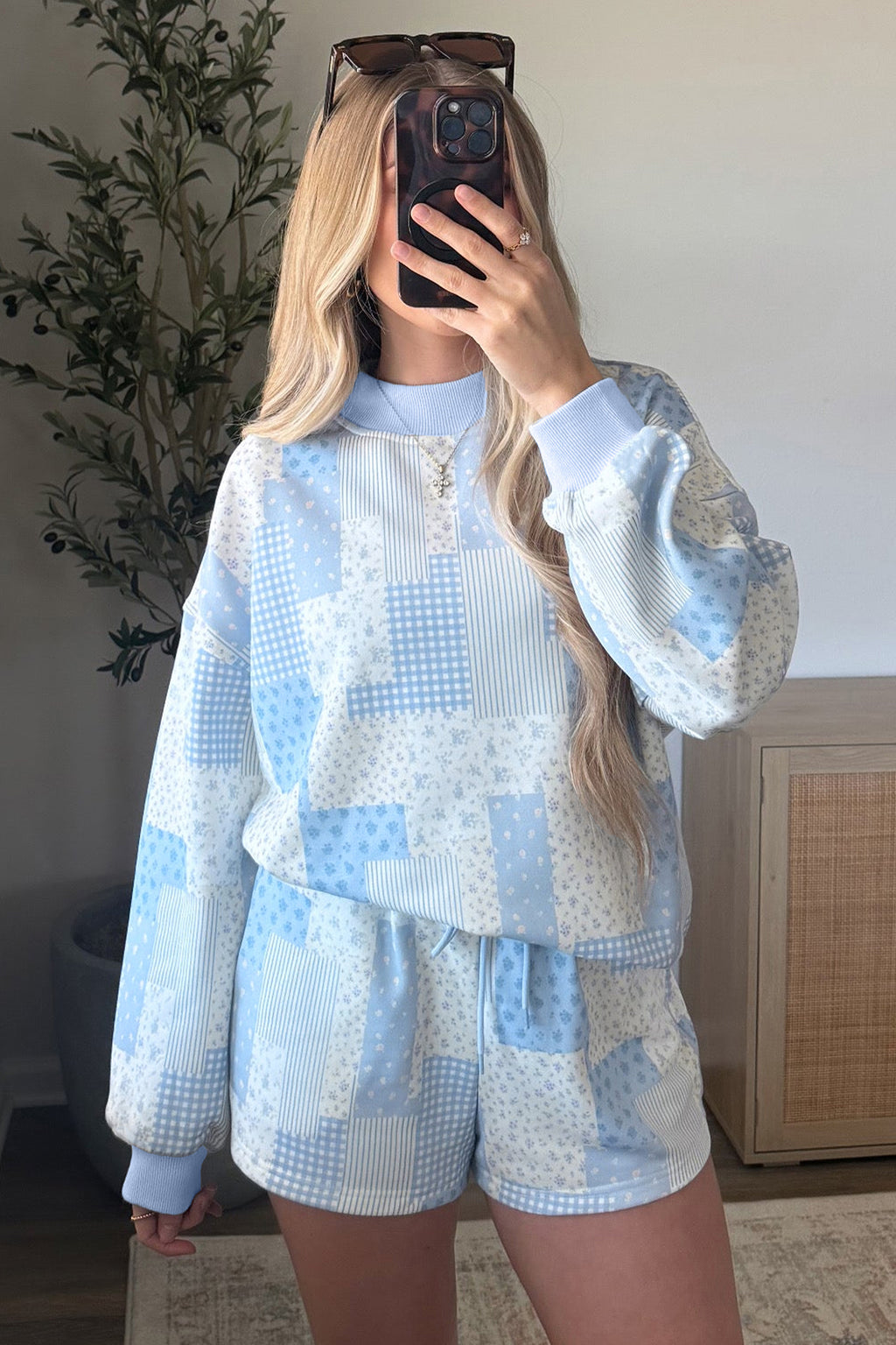 Sky Blue Floral Print Shorts Set