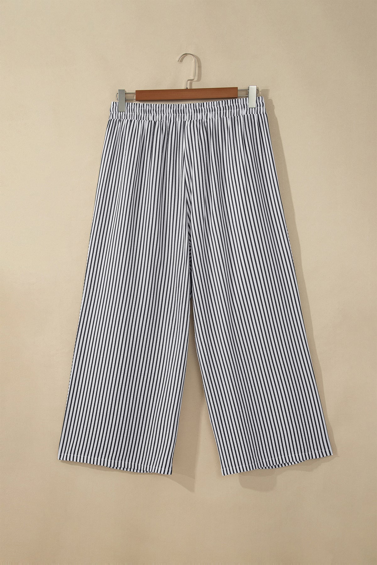 Black Stripe Plus Size Tie Waist Loose Pants