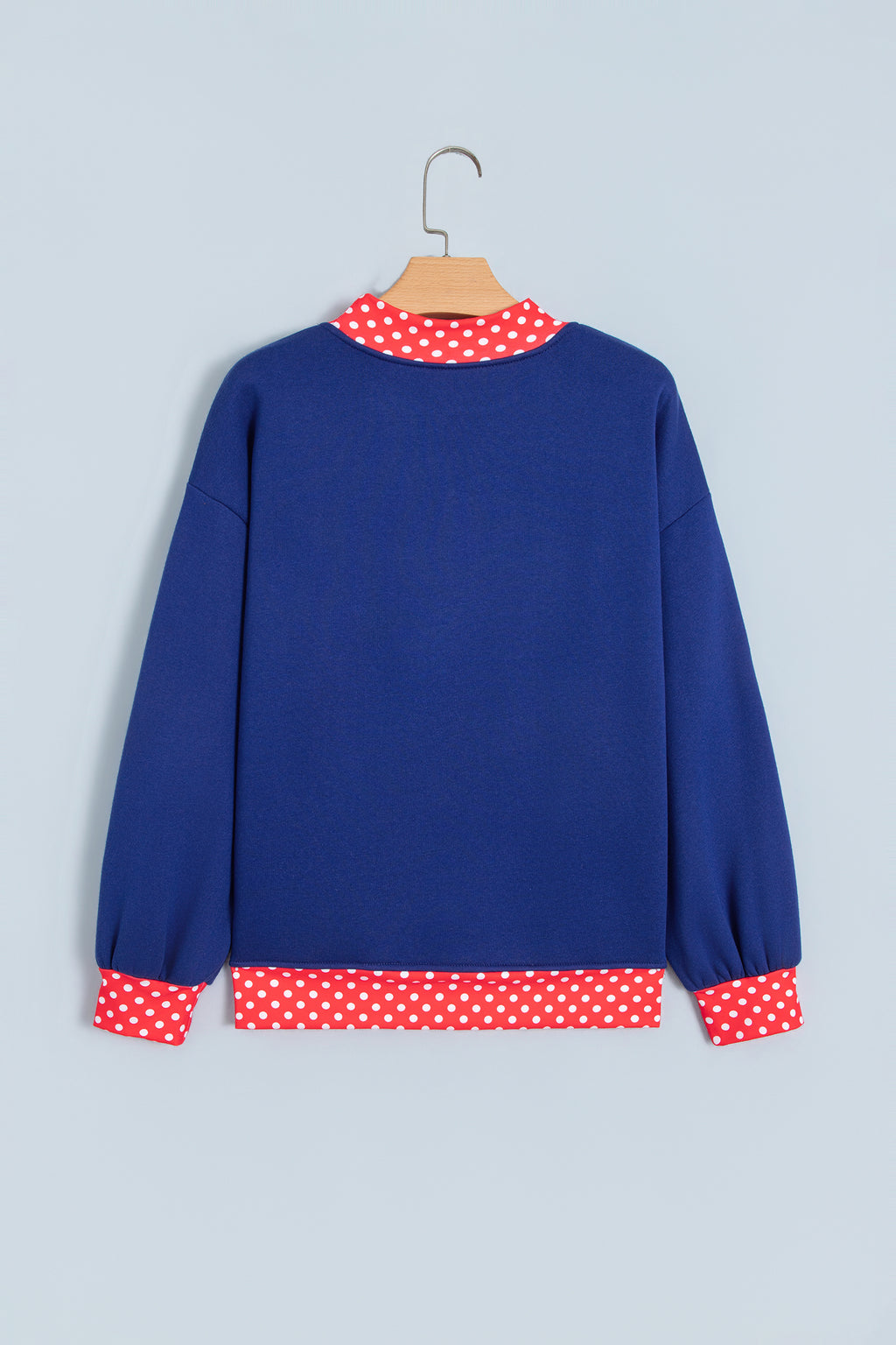 Fiery Red Polka Dot Letter Print Contrast Trim Mock Neck Sweatshirt