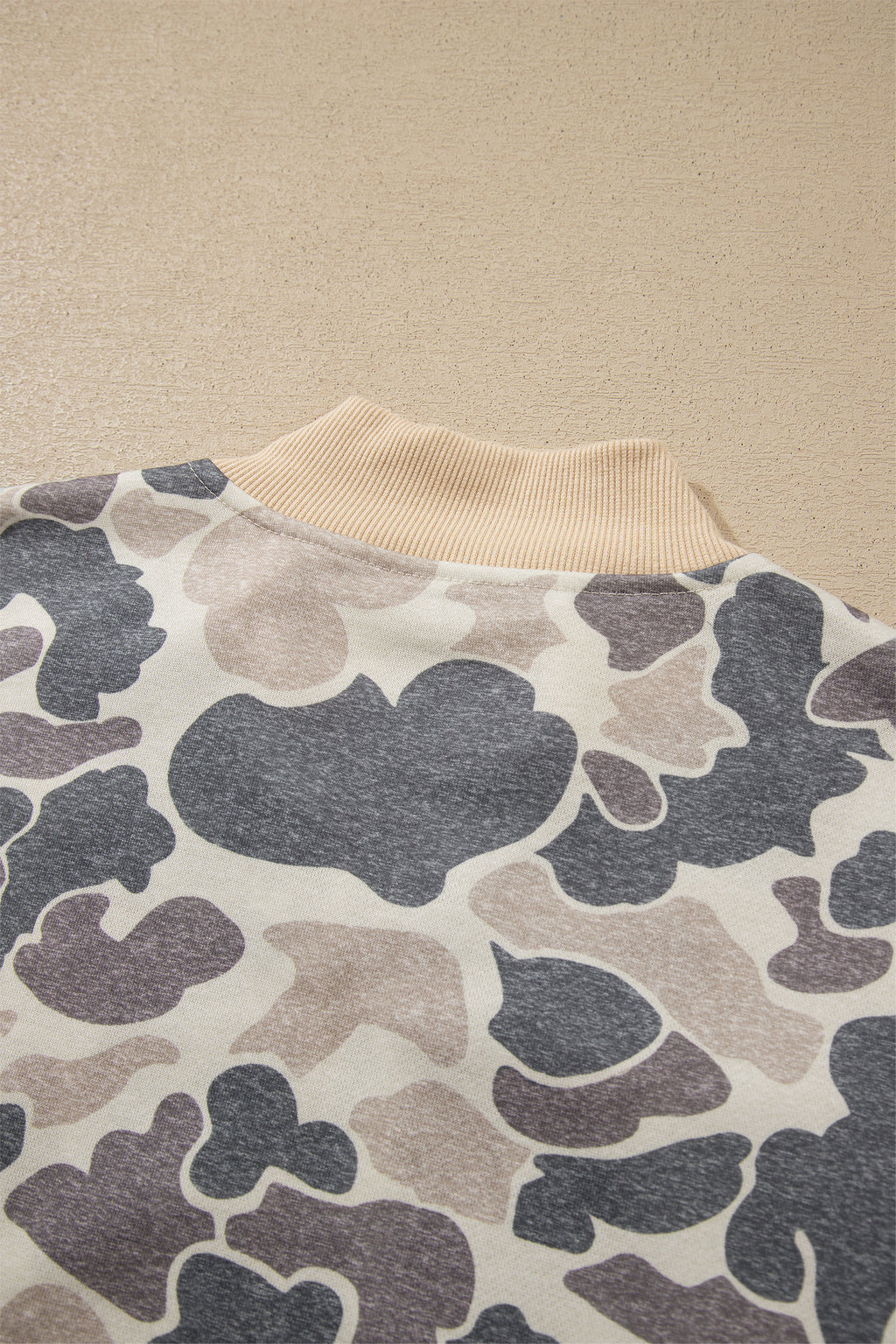 Multicolour Camouflage Print Color Block Trim Zip Bomber Sweatshirt