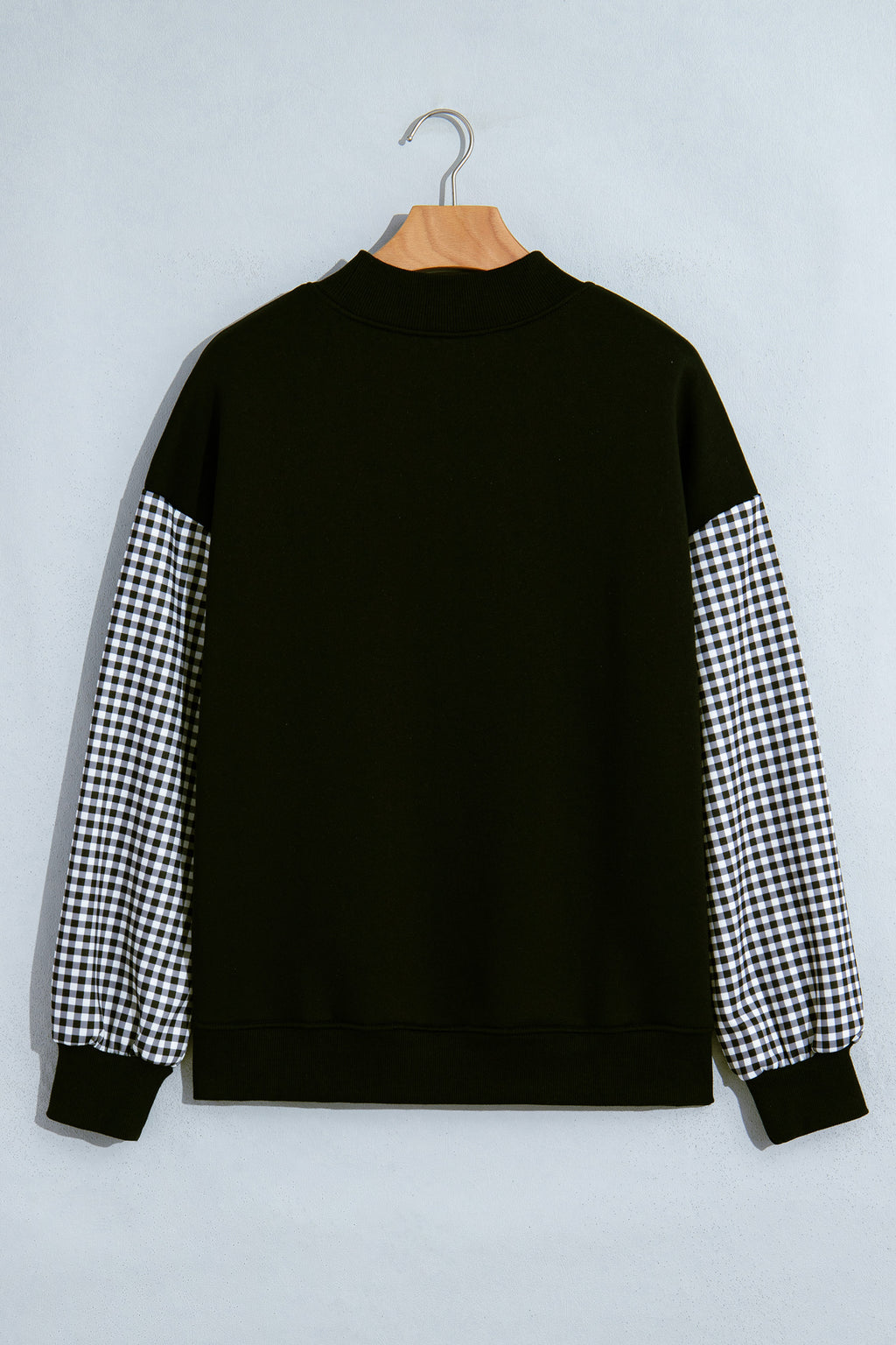 Russet Orange Plaid Sleeve Colorblock Loose Tunic Sweatshirt