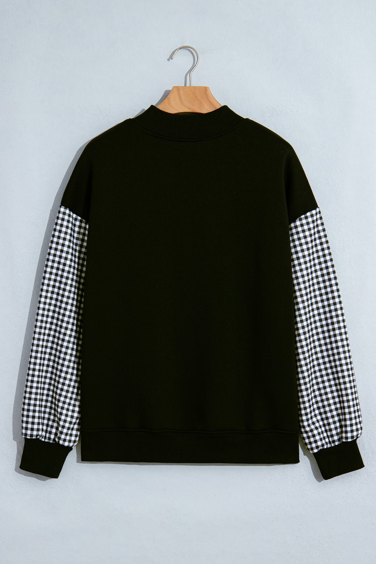 Russet Orange Plaid Sleeve Colorblock Loose Tunic Sweatshirt