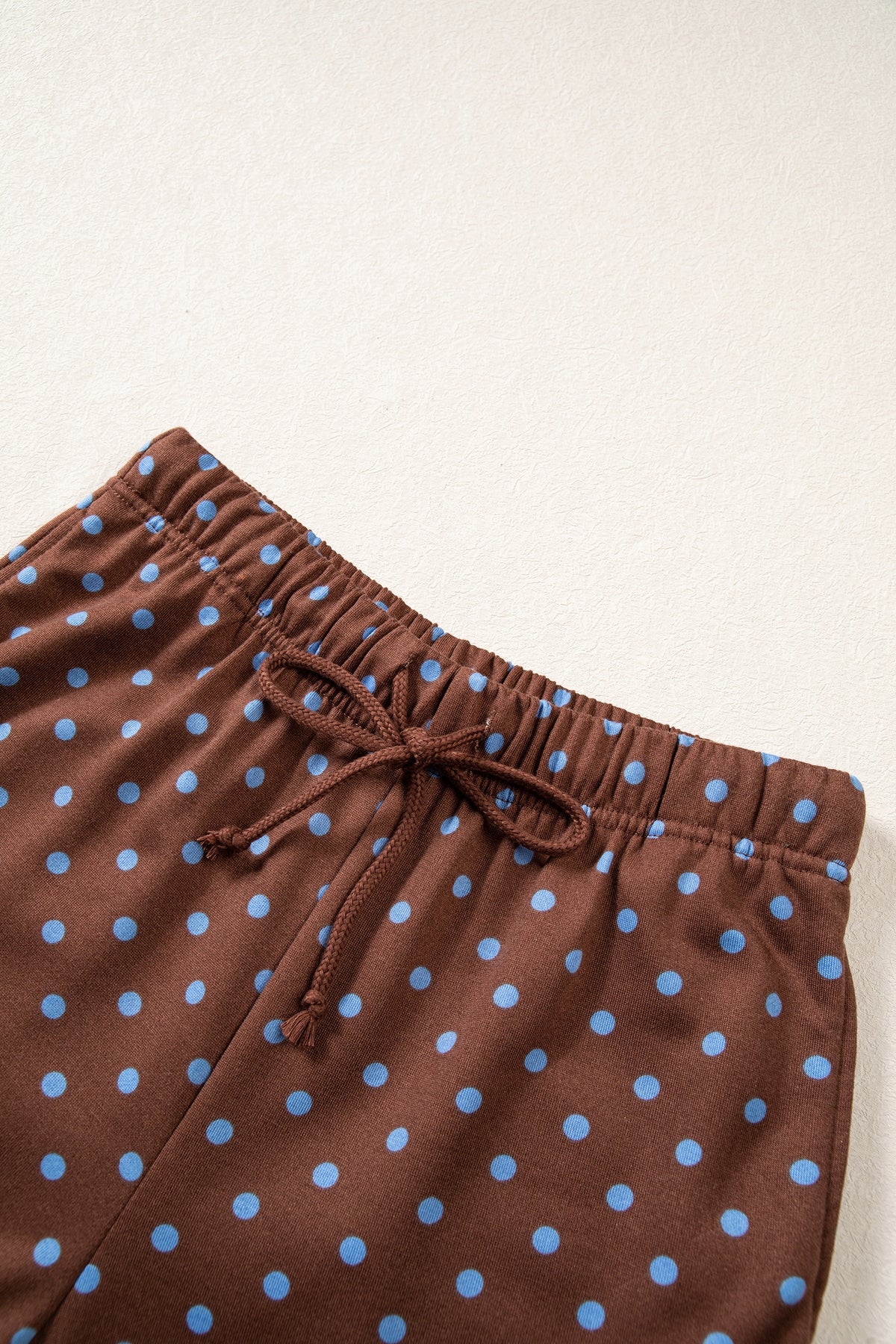 Red Polka Dot Drawstring Wide Leg Long Sleeve Top Pant Set
