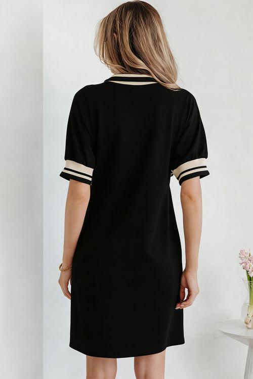 Black Striped Preppy Polo Tee Dress