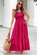 Red Plaid Square Neck Fit-and-flared Vacation Sundress