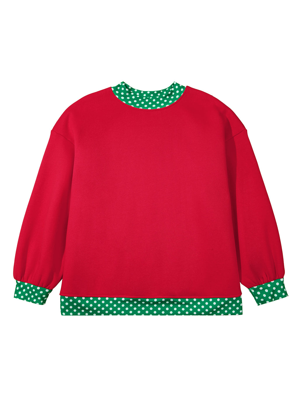 Dirty blue Polka Dot Patchwork Round Neck Plus Size Sweatshirt