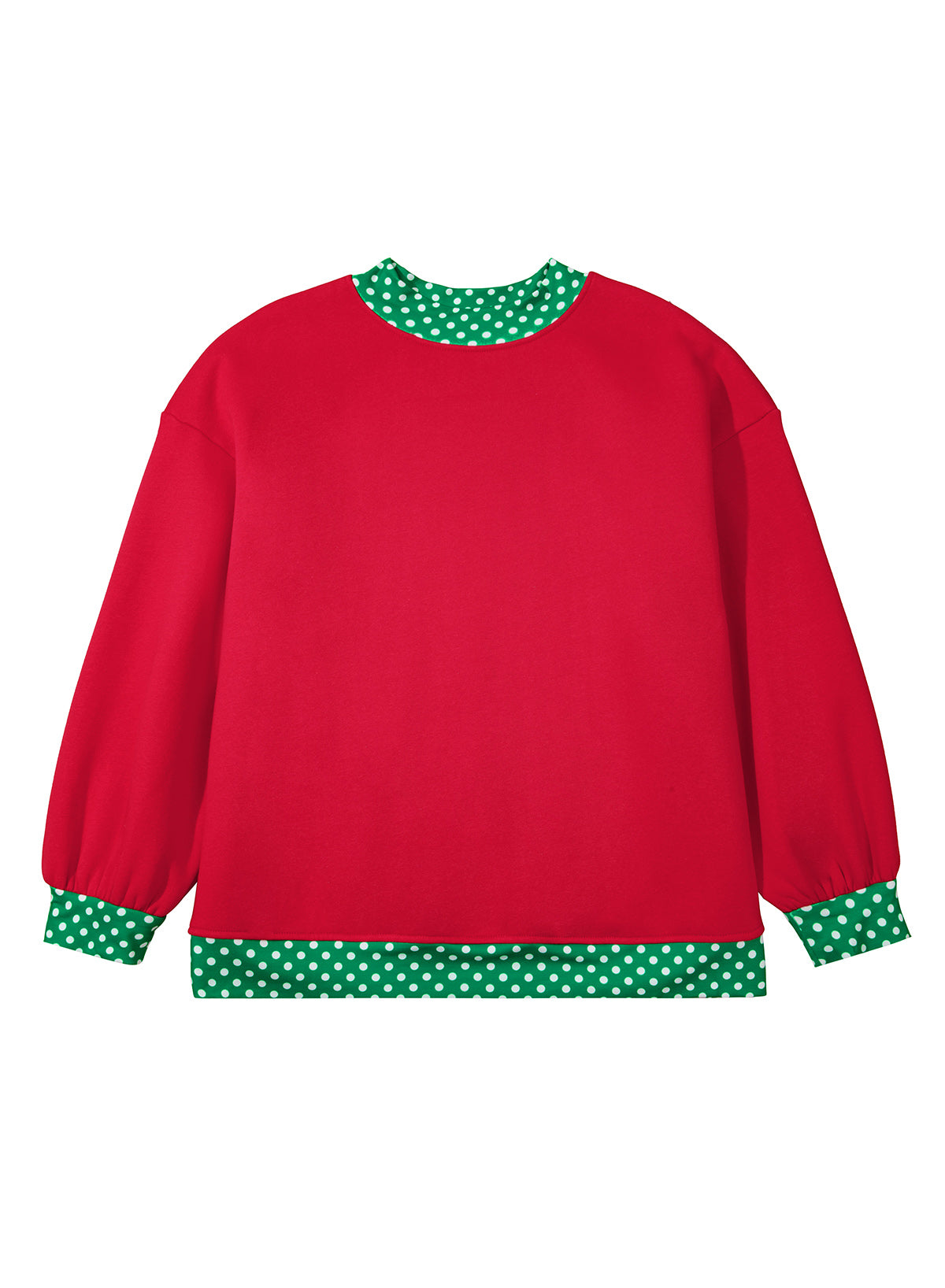 Dirty blue Polka Dot Patchwork Round Neck Plus Size Sweatshirt