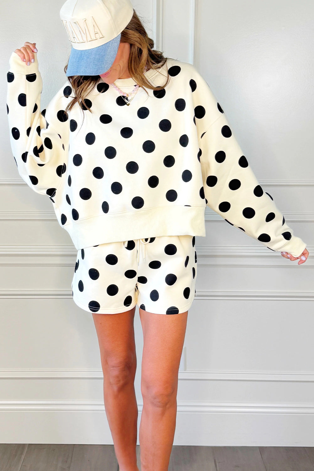 Polka Dot Pullover Drawstring Shorts Set