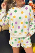 Polka Dot Pullover Drawstring Shorts Set