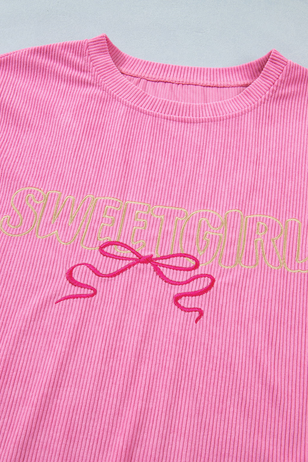 Bonbon Sweet Girl Embroidered Graphic Rib Textured Top