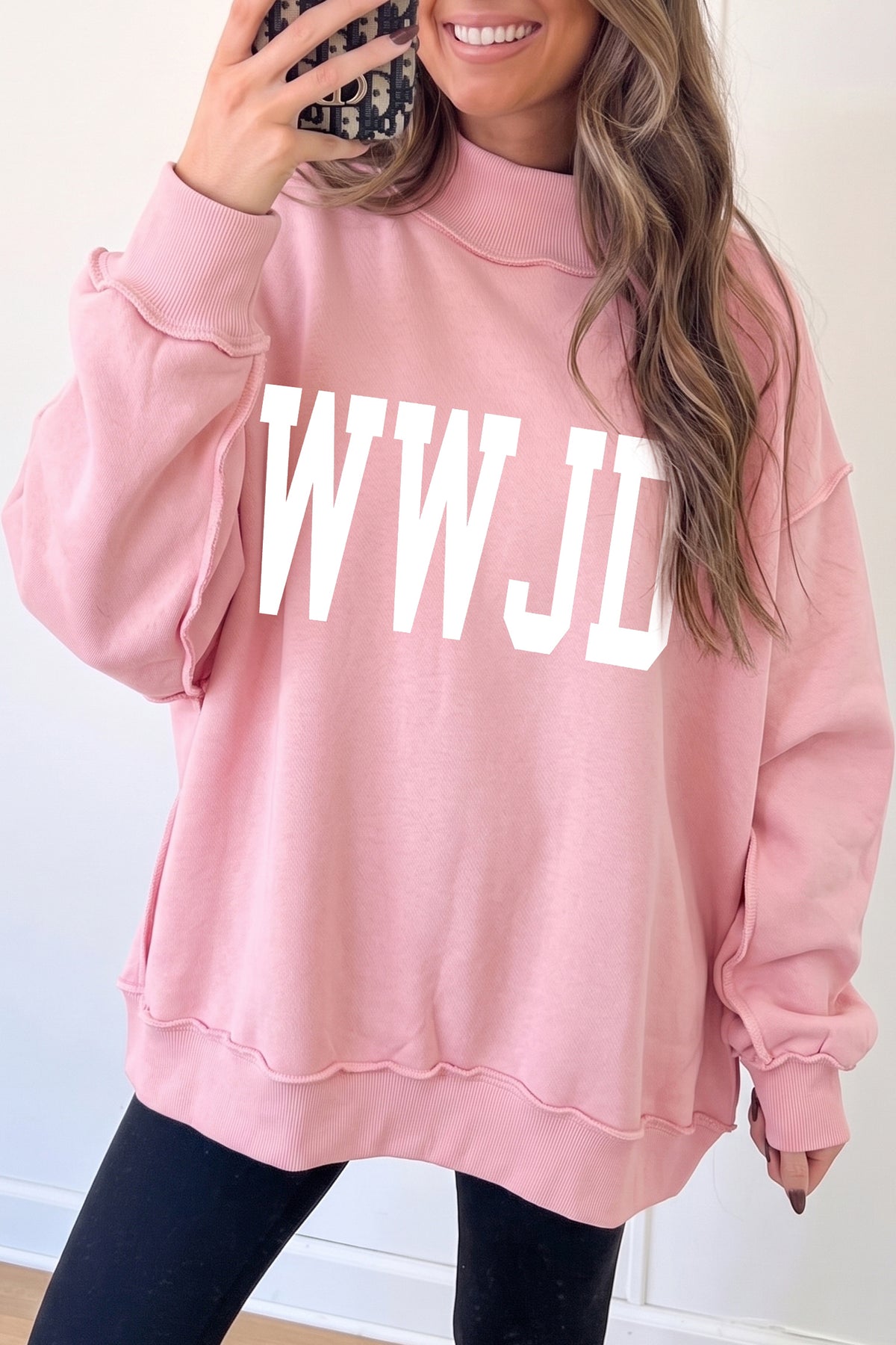 Light Pink WWJD/ AMEN Double Side Printed Reversible Sweatshirt