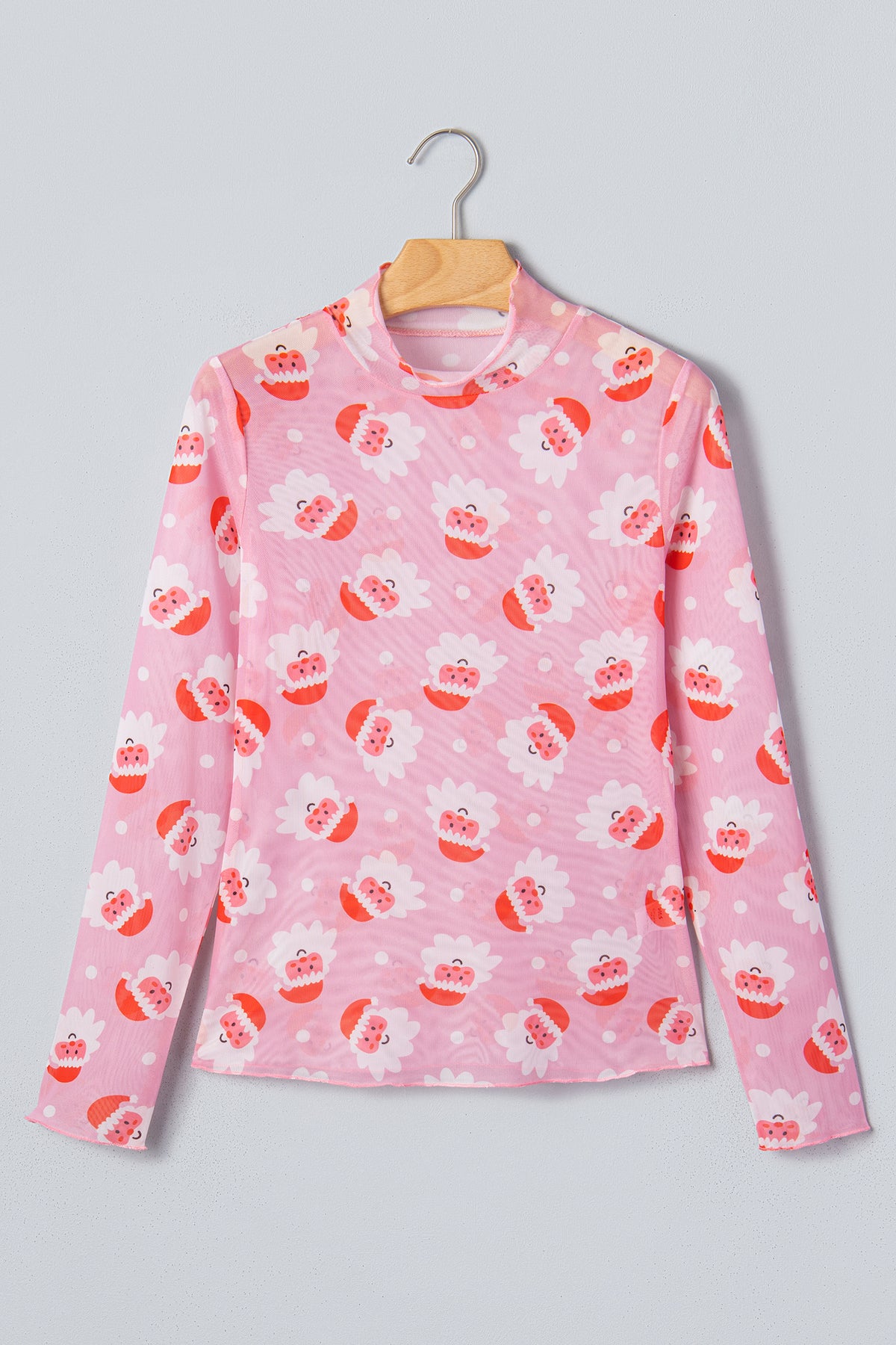 Santa Print Long Sleeve Top