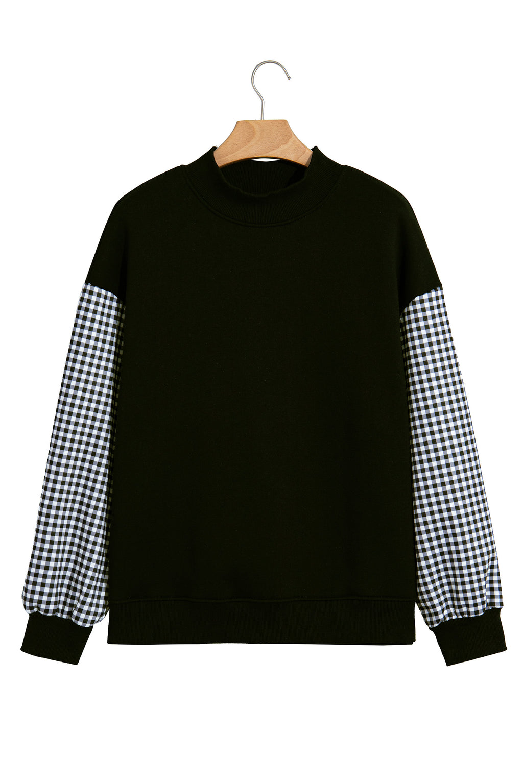 Russet Orange Plaid Sleeve Colorblock Loose Tunic Sweatshirt
