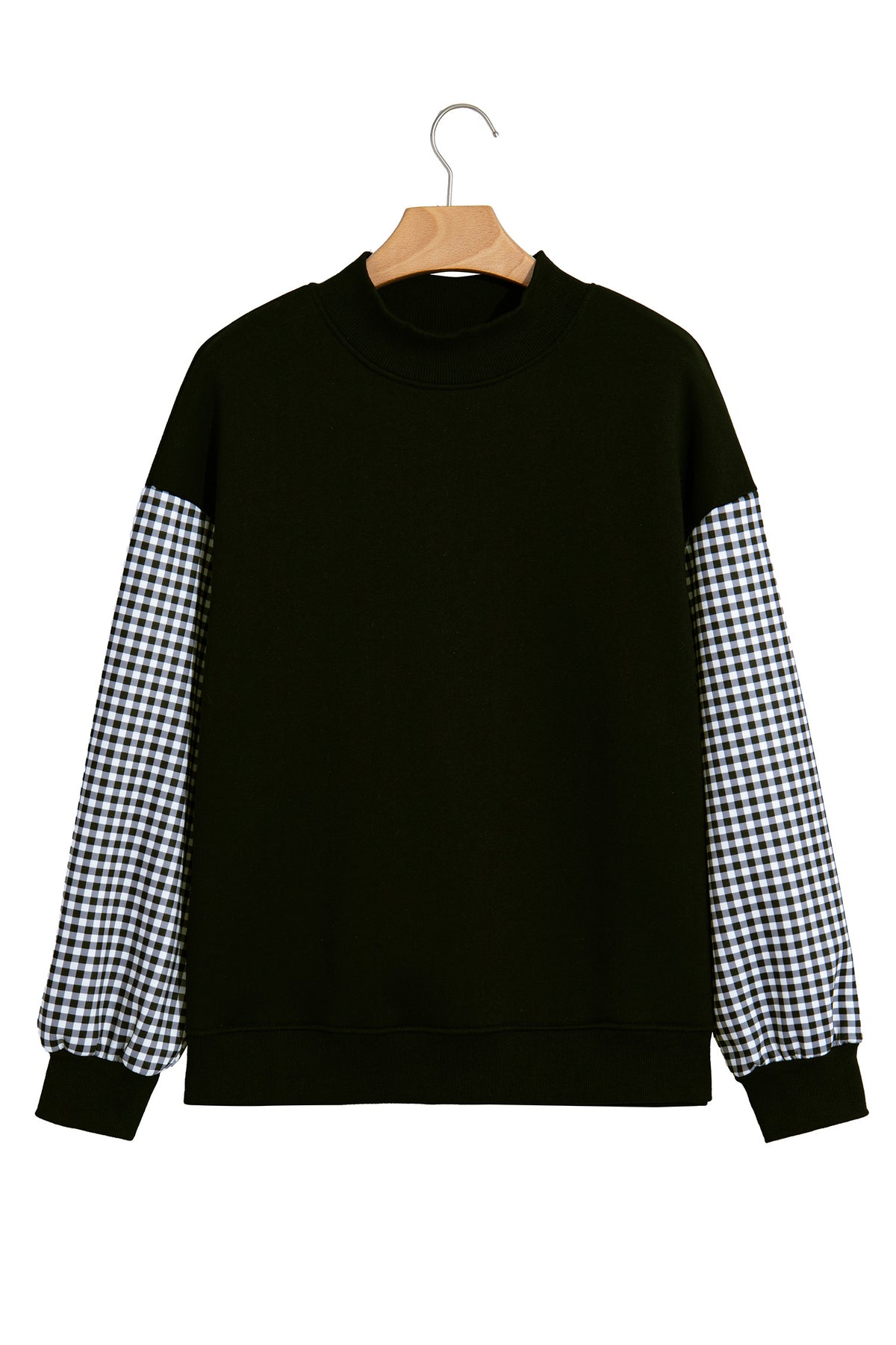 Russet Orange Plaid Sleeve Colorblock Loose Tunic Sweatshirt