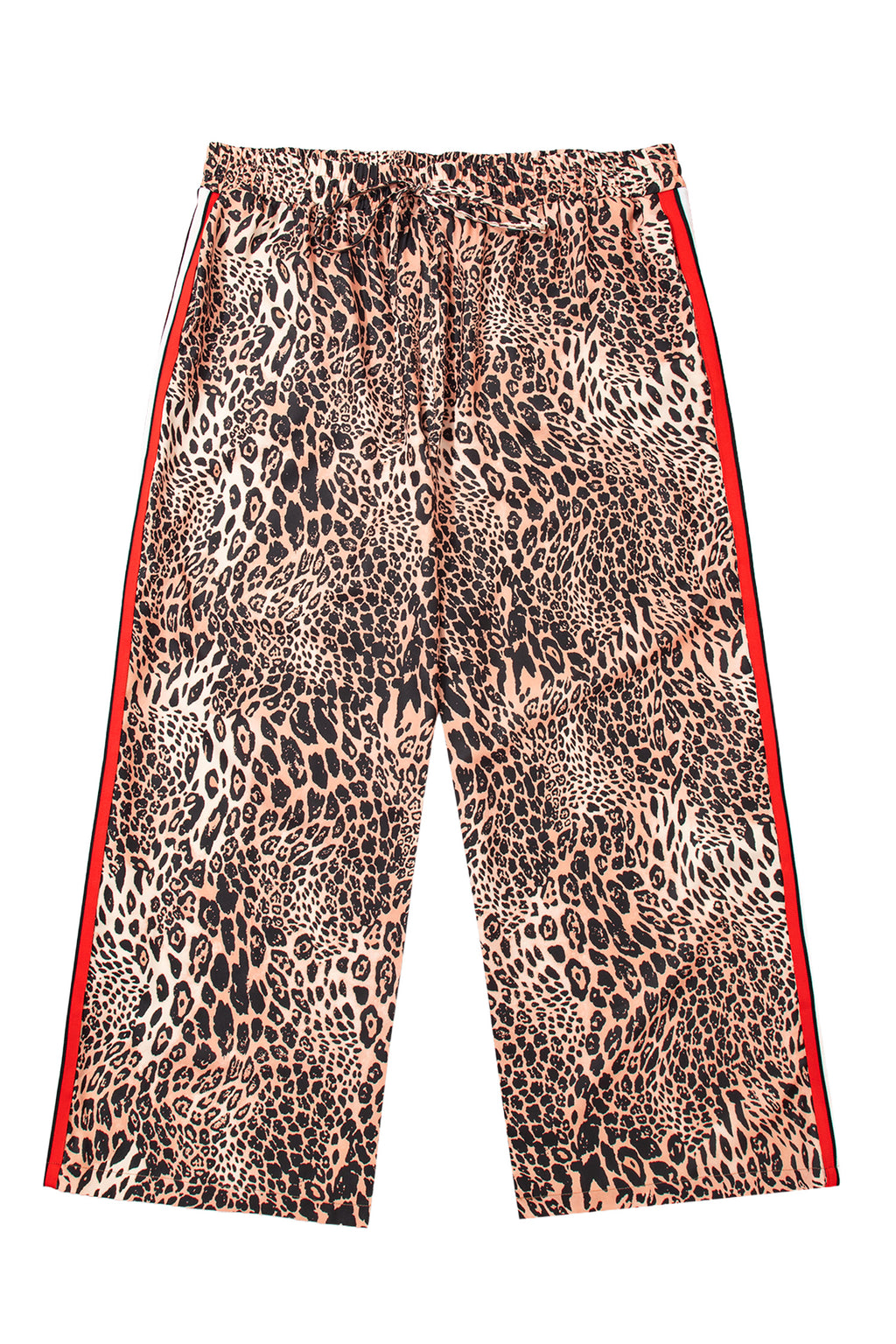 Khaki Leopard Print Colorblock Side Stripes Wide Leg Full Length Plus Size Pants