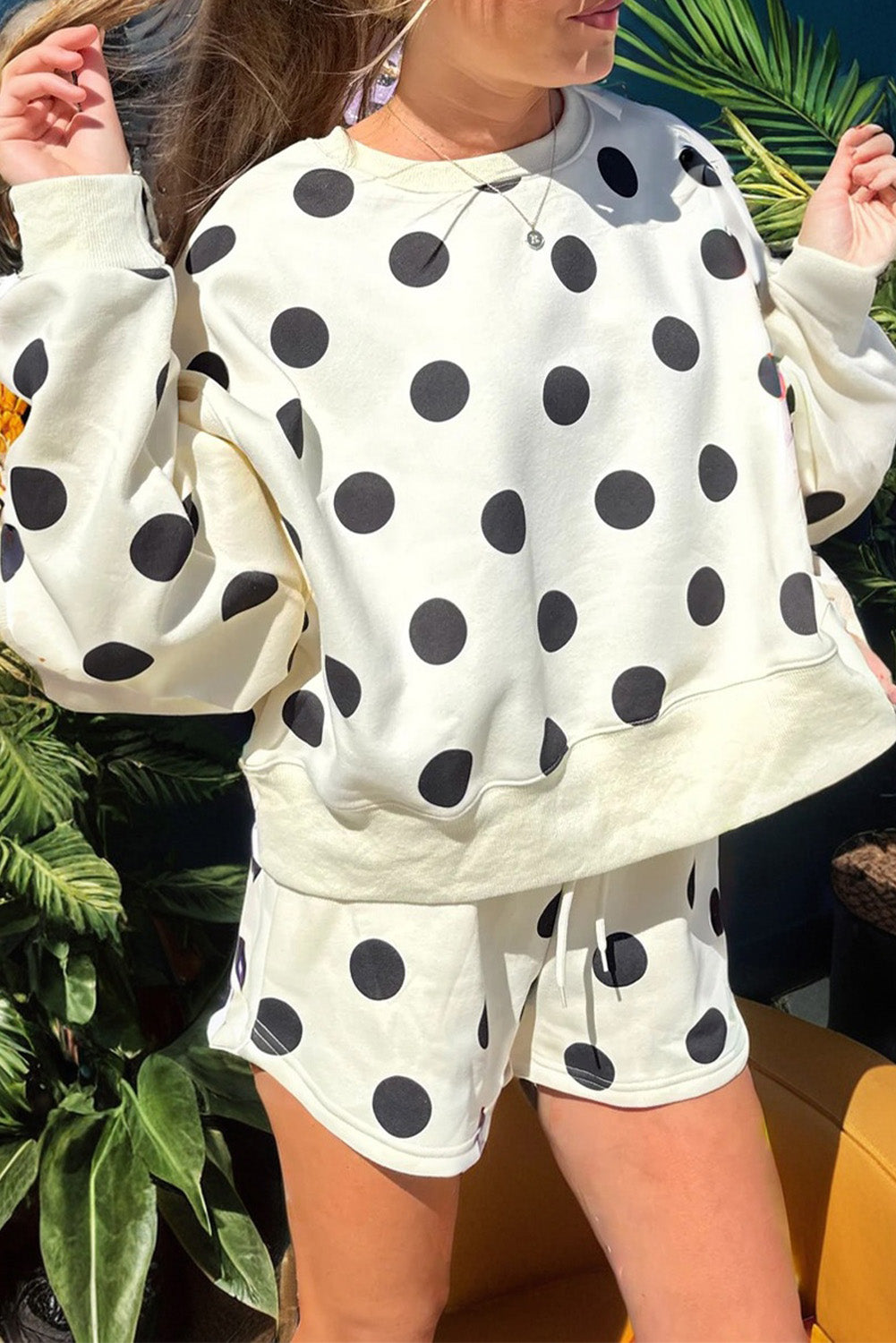 Polka Dot Pullover Drawstring Shorts Set