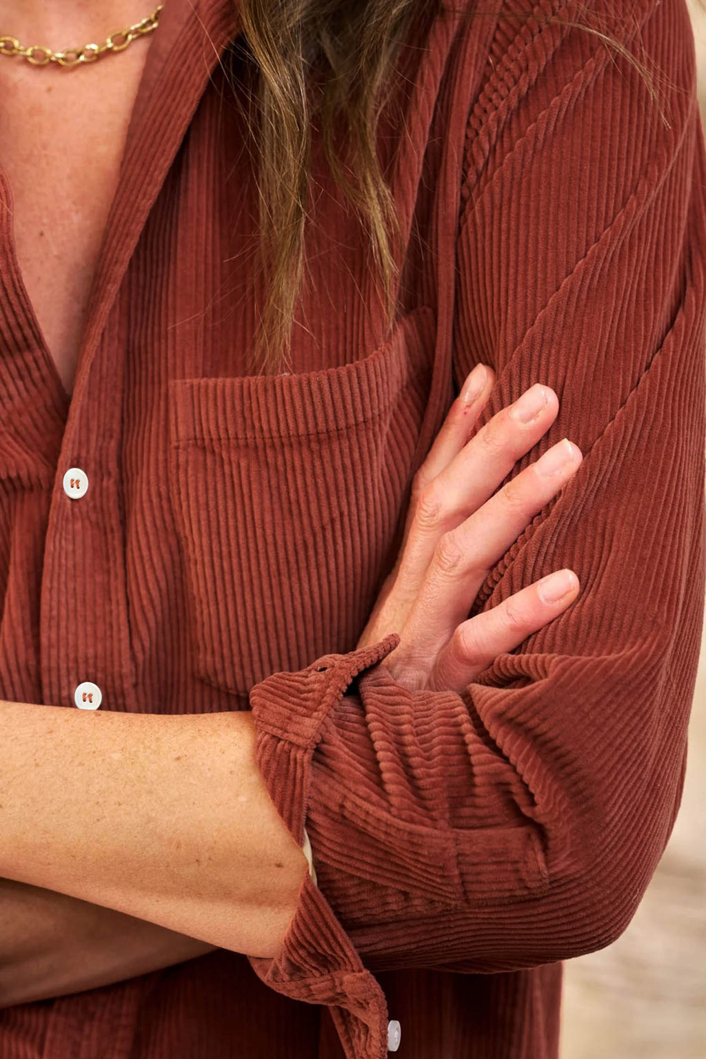 Clay Long Sleeve Button Down Corduroy Dress