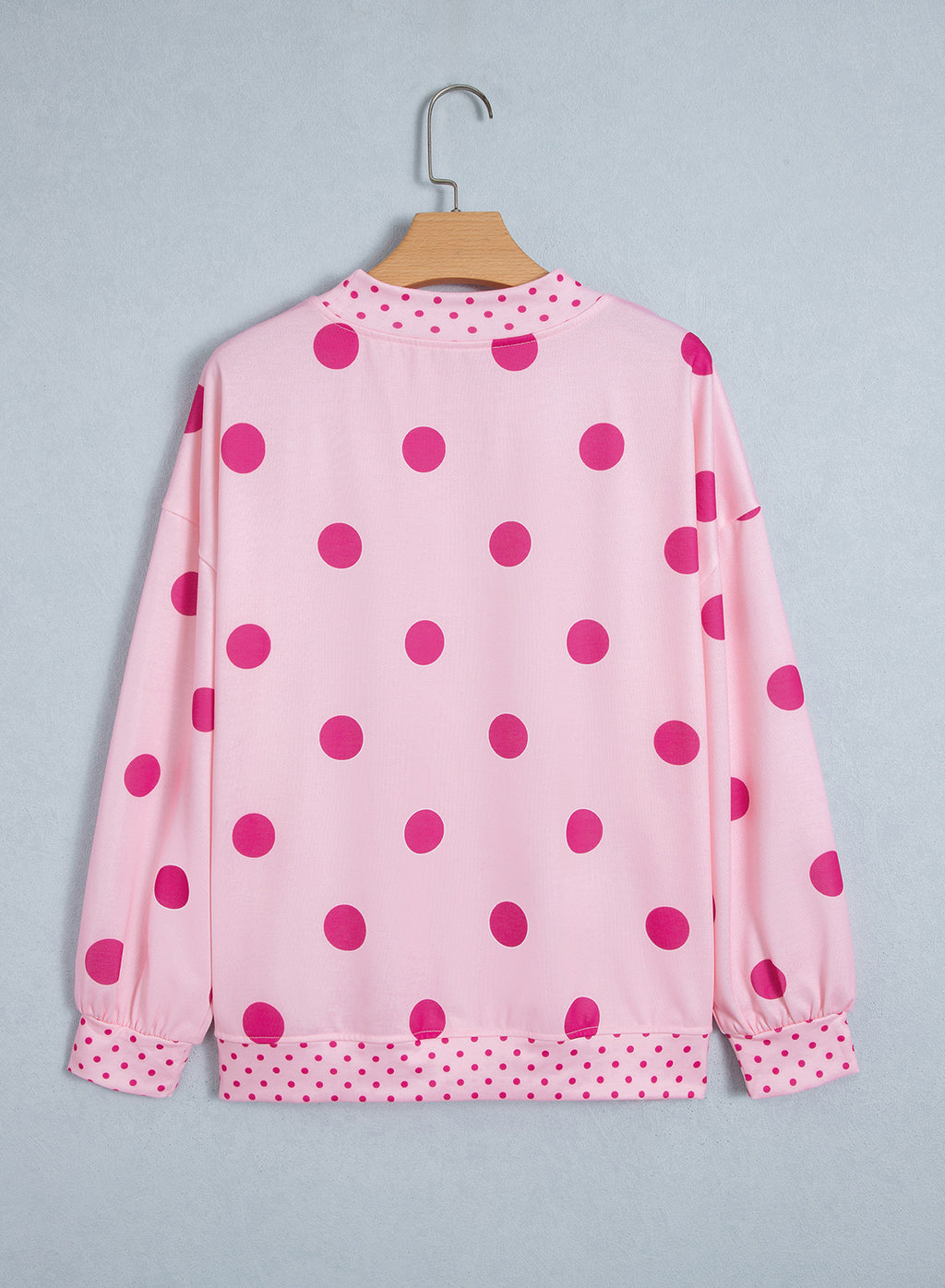 Red Polka Dot Print Contrast Detail Oversized Tunic Sweatshirt