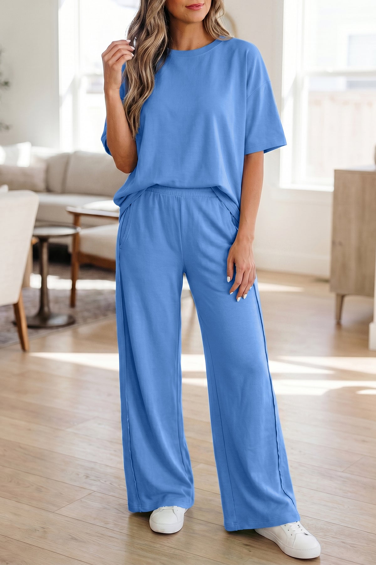 Sachet Pink Solid Pocketed Casual Pants 2pc Set