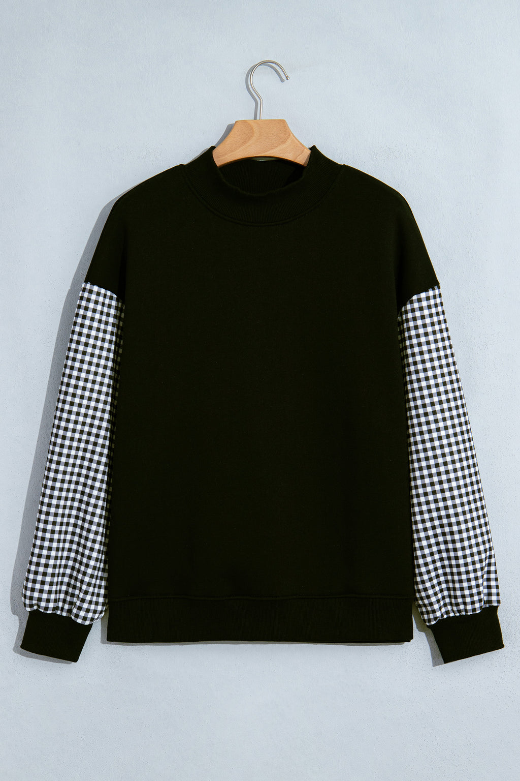 Russet Orange Plaid Sleeve Colorblock Loose Tunic Sweatshirt