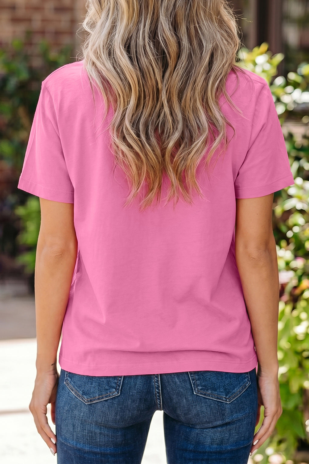 Pink Solid Color High Neck Oversize Tee
