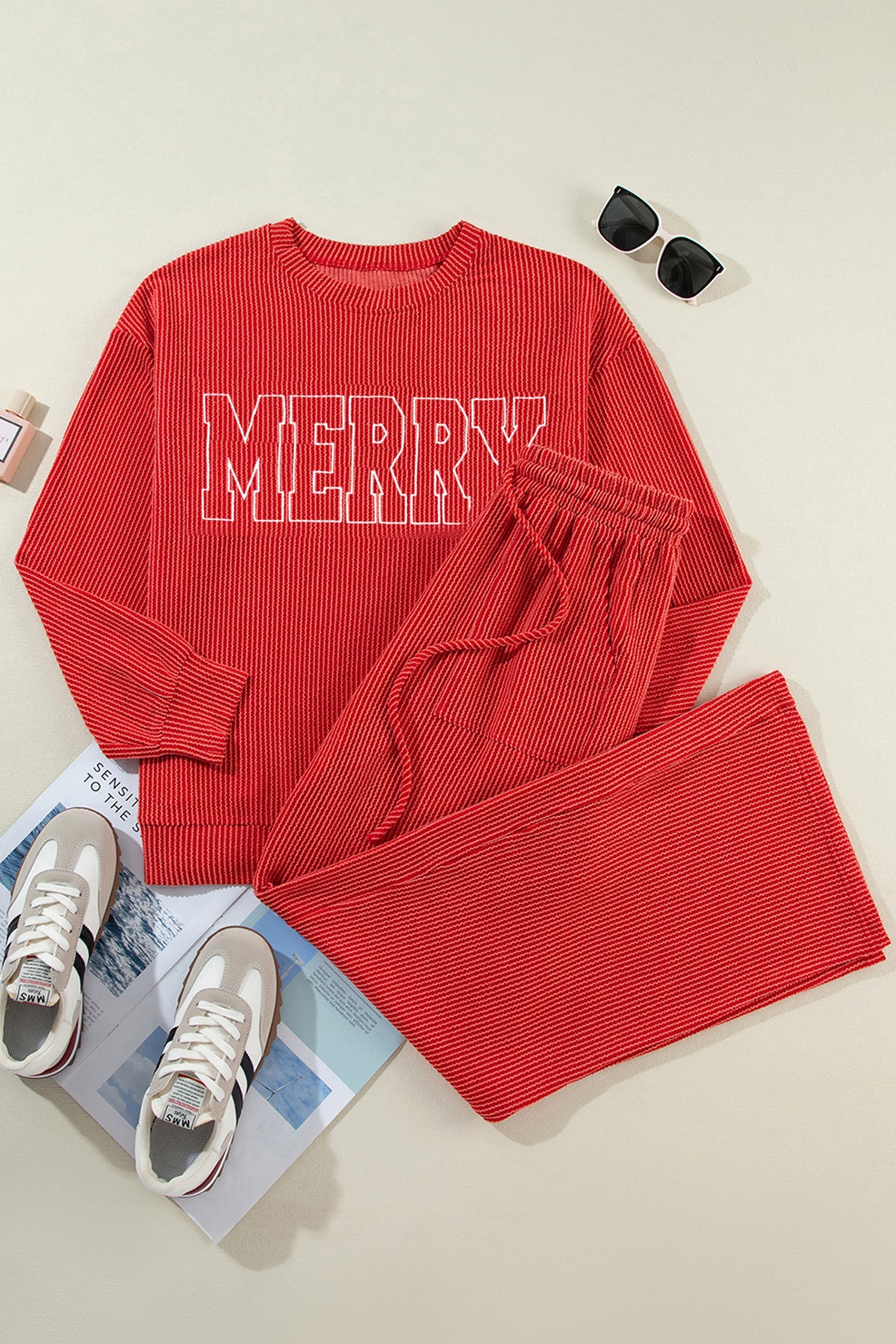 Green JOLLY Long Sleeve Top and Pockets Pants Set