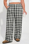 Black Plus Size Plaid Pattern Elastic Waist Shift Pants