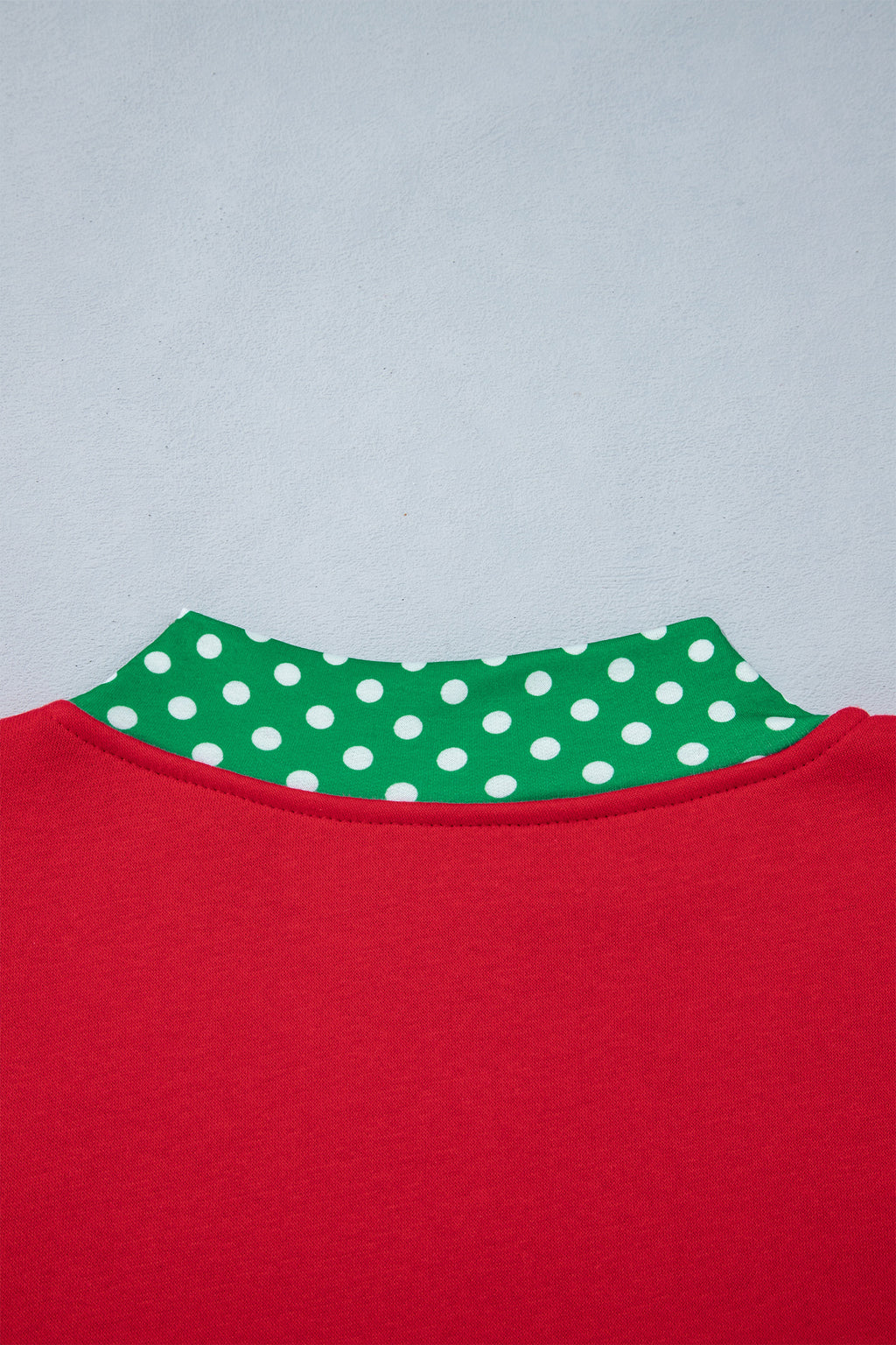 Fiery Red Polka Dot Letter Print Contrast Trim Mock Neck Sweatshirt