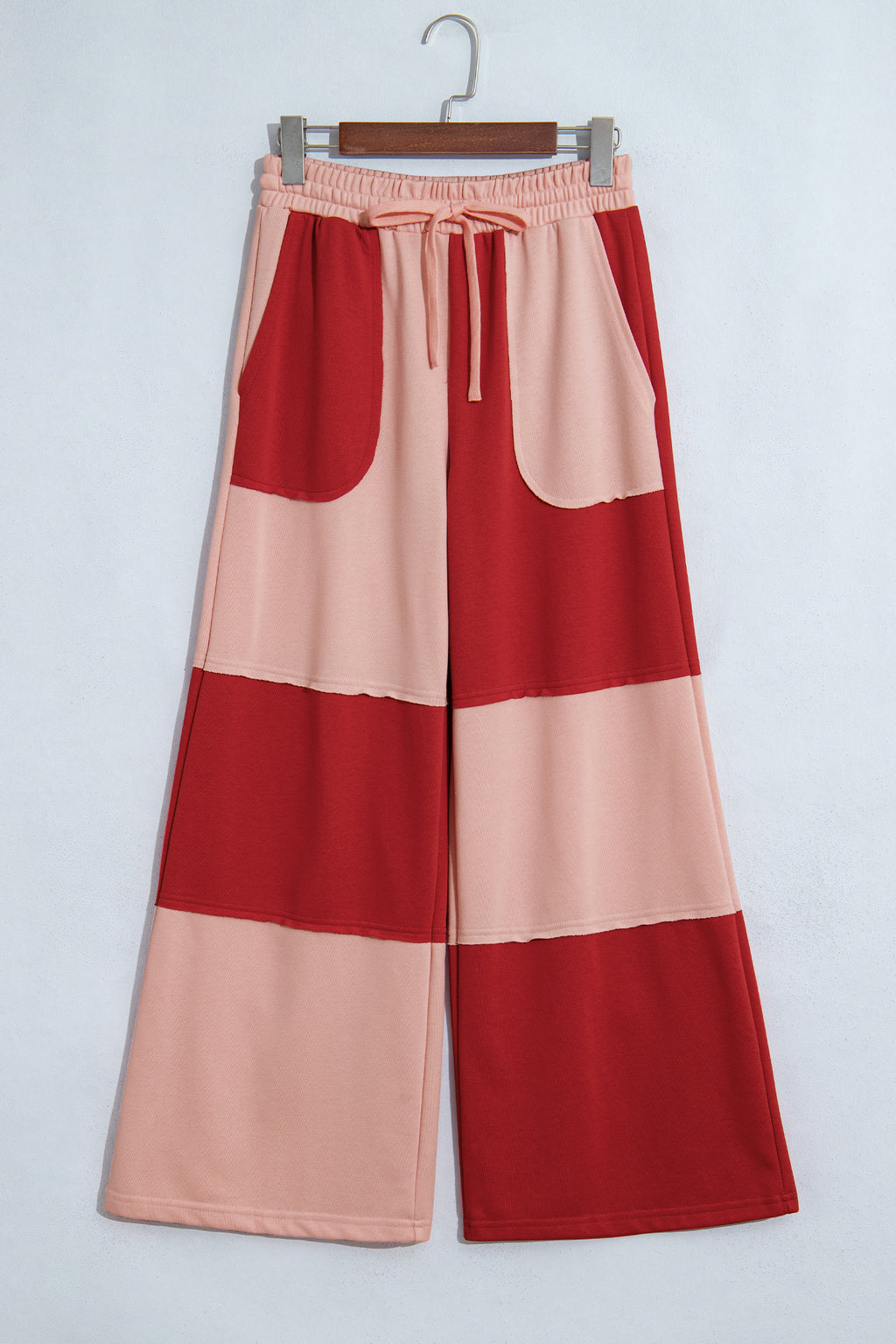 Russet Orange Raw Seam Colorblock Wide Leg Ankle Length Casual Pants