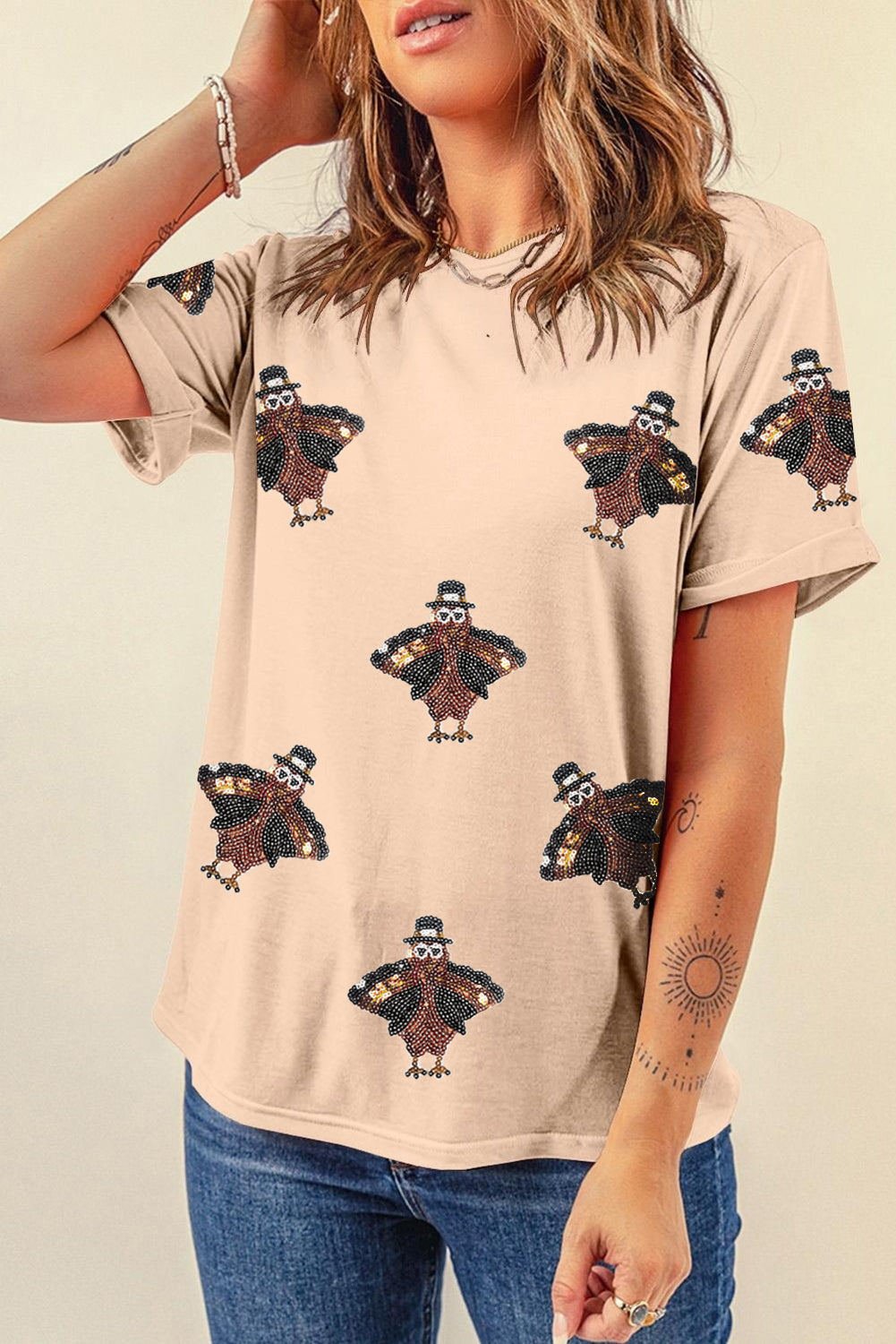 Sequined Turkey Thanksgiving T-Shirt