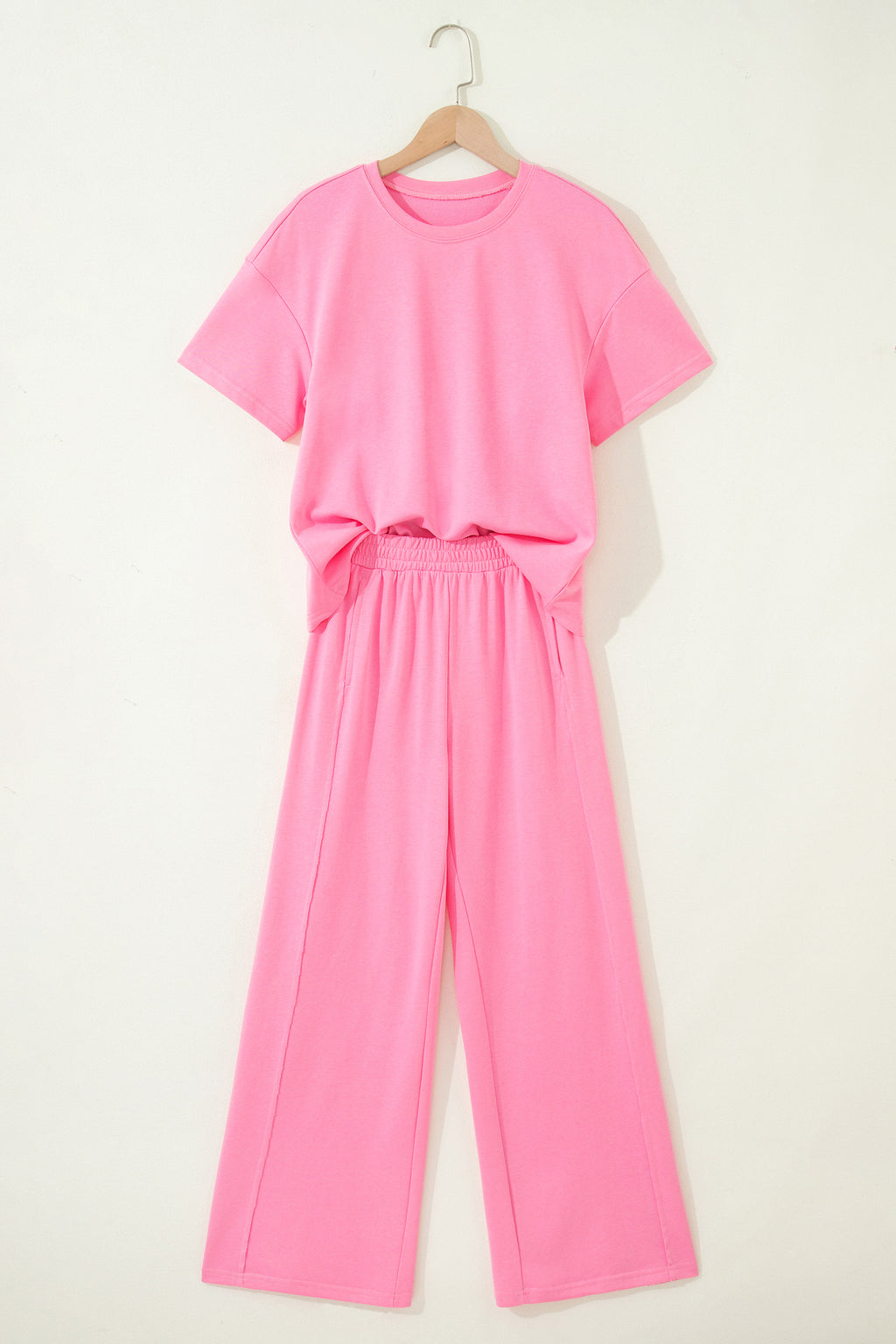 Sachet Pink Solid Pocketed Casual Pants 2pc Set