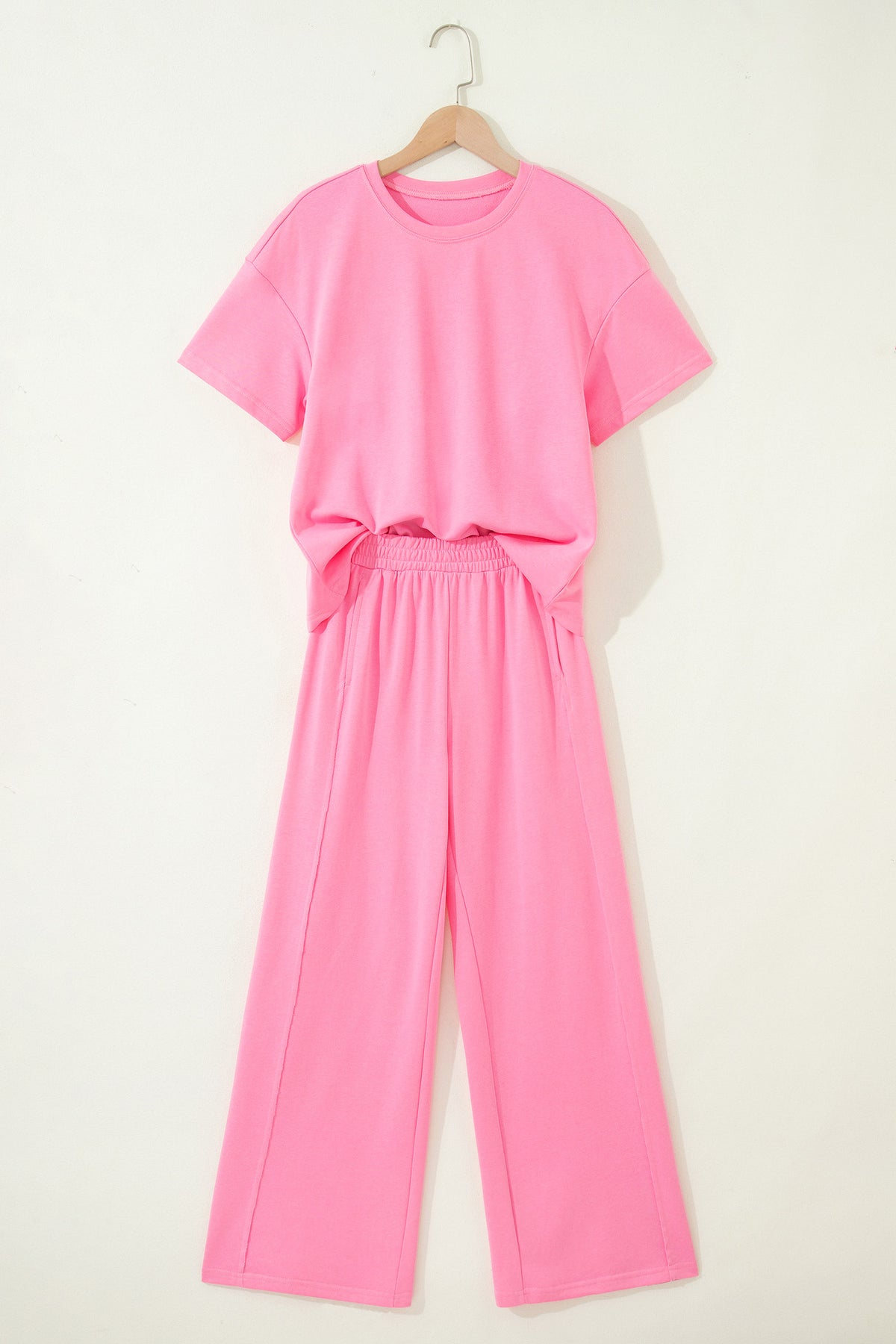 Sachet Pink Solid Pocketed Casual Pants 2pc Set