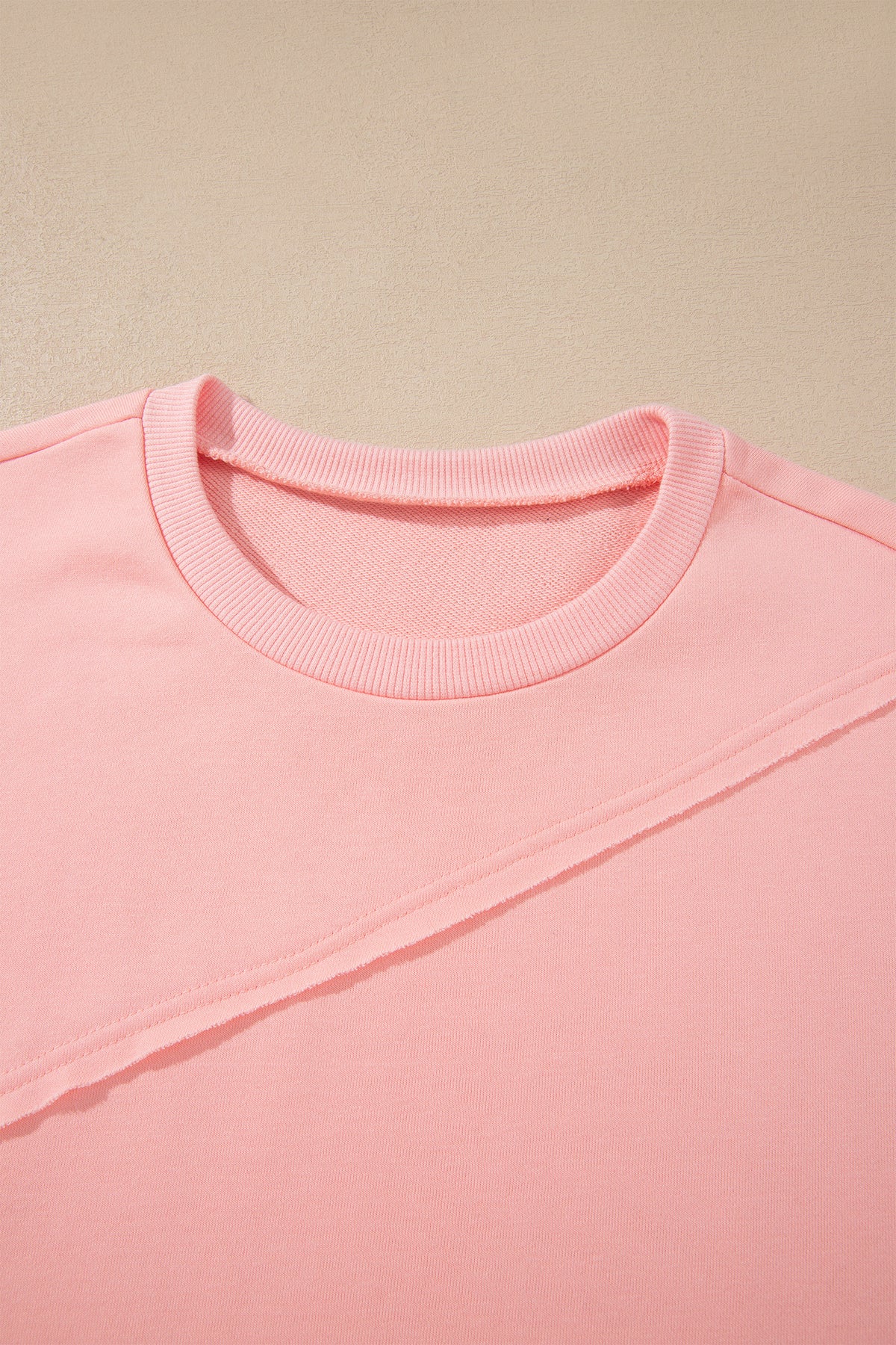 Pink Colorblock Striped Patchwork Raw Detail Long Sleeve Top
