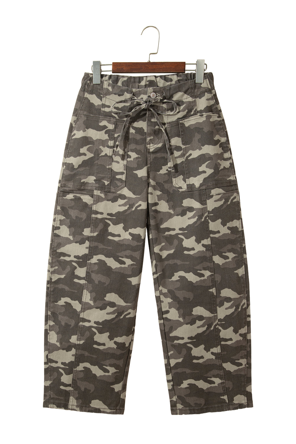 Leopard Printed Drawstring Pocketed Barrel Jeans
