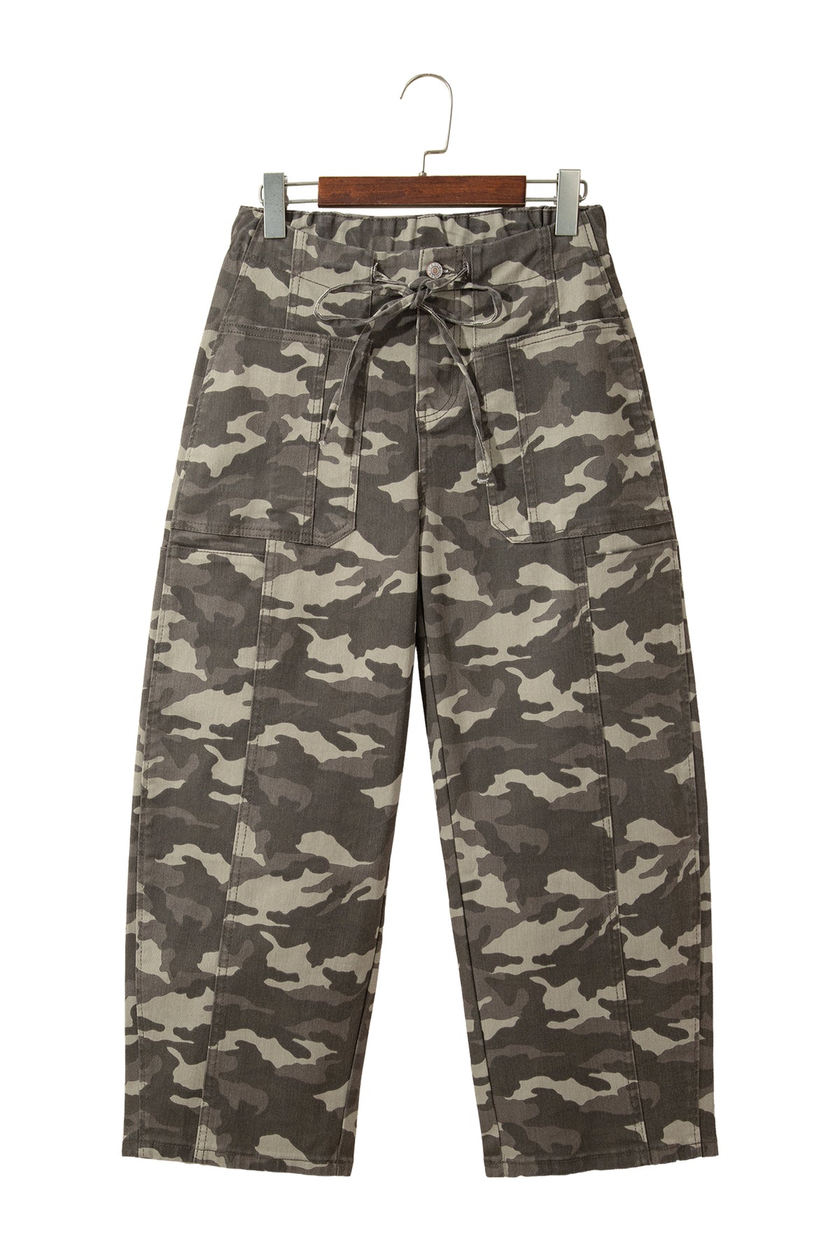 Leopard Printed Drawstring Pocketed Barrel Jeans