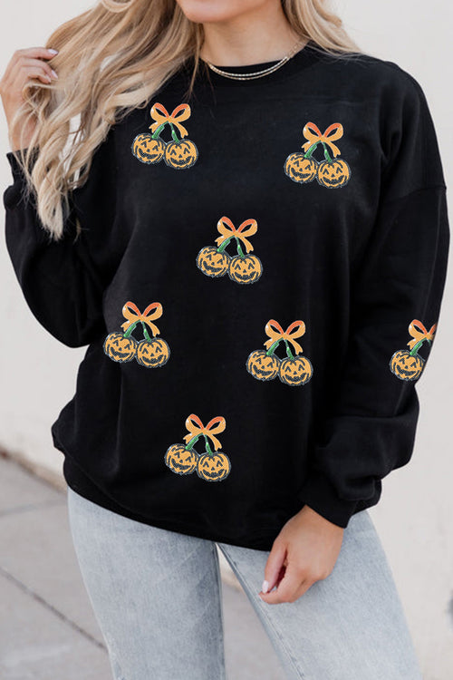 Black Halloween Sequin Pumpkin Sweatshirt