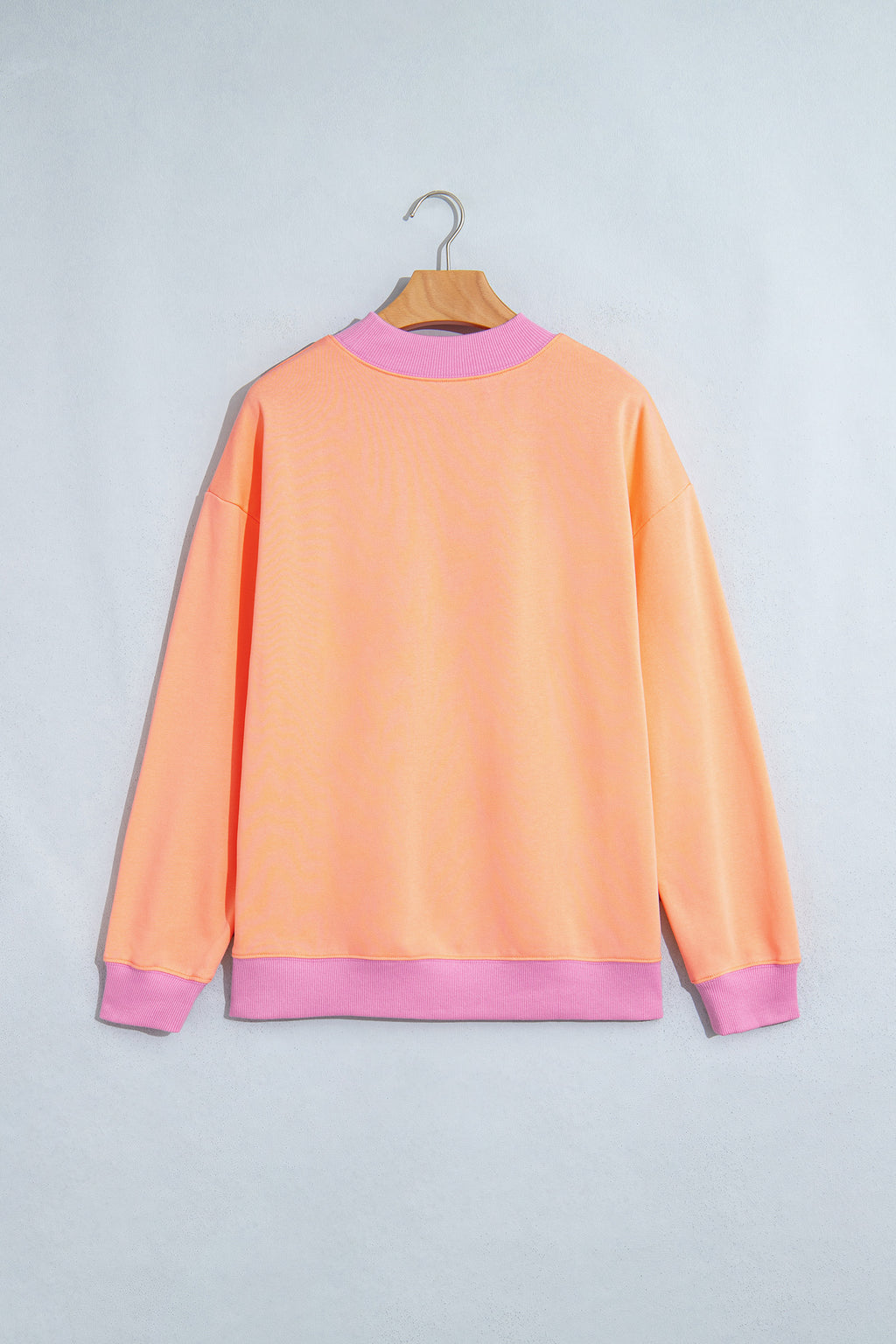 Pink Colorblock Trim Crewneck Long Sleeve Pullover Sweatshirt