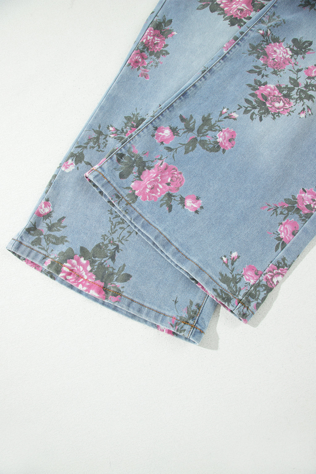 Sky Blue Plus Size Floral Print Loose Jeans