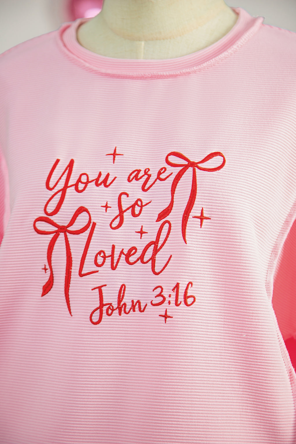Pink you are so loved Valentines Day Embroidered Graphic Top