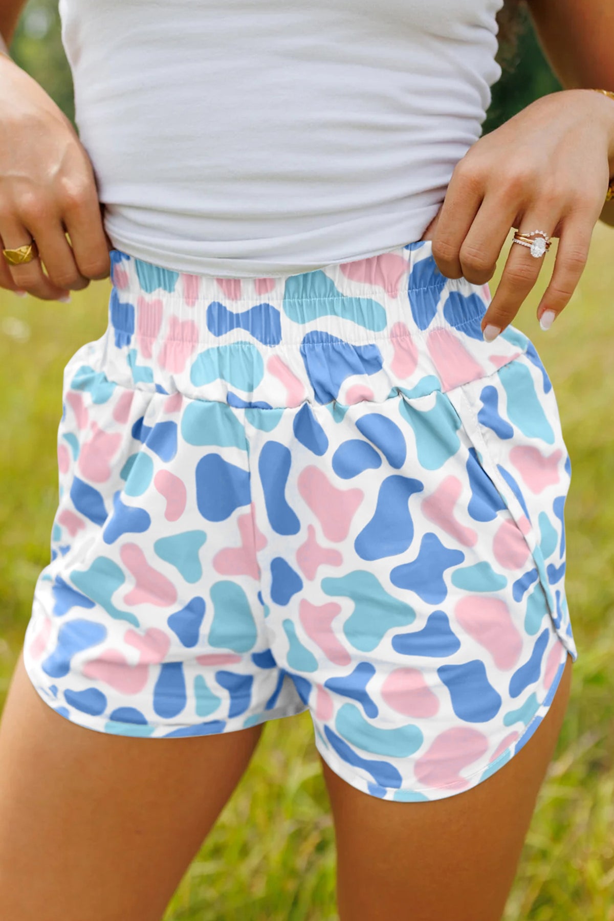 Green Camouflage Print High Waist Shorts